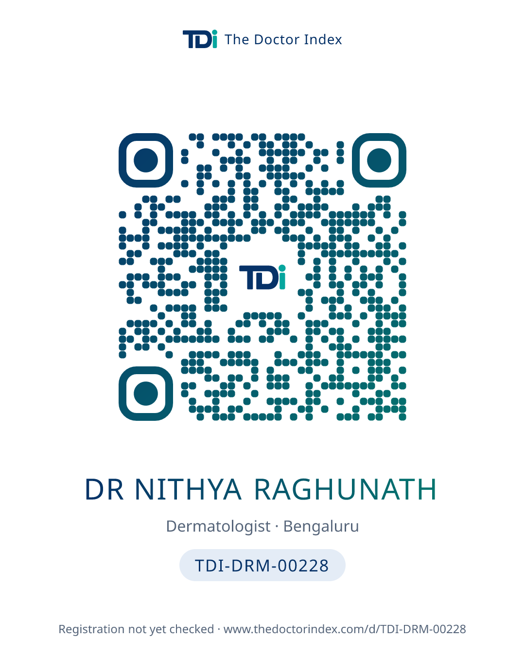QR card for Dr Nithya Raghunath, TDI-DRM-00228
