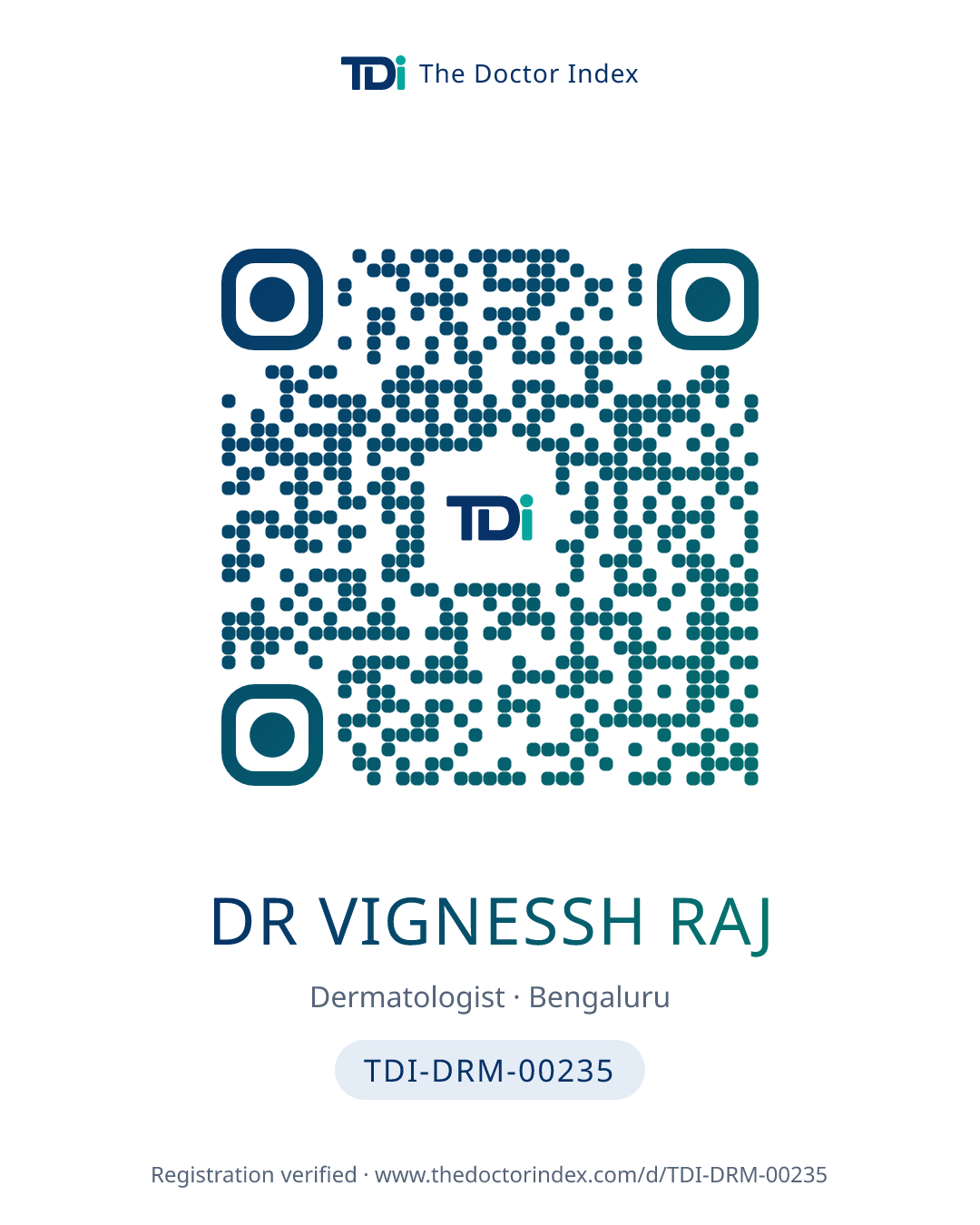 QR card for Dr Vignessh Raj, TDI-DRM-00235