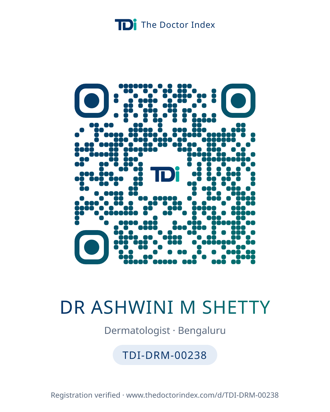 QR card for Dr Ashwini M Shetty, TDI-DRM-00238