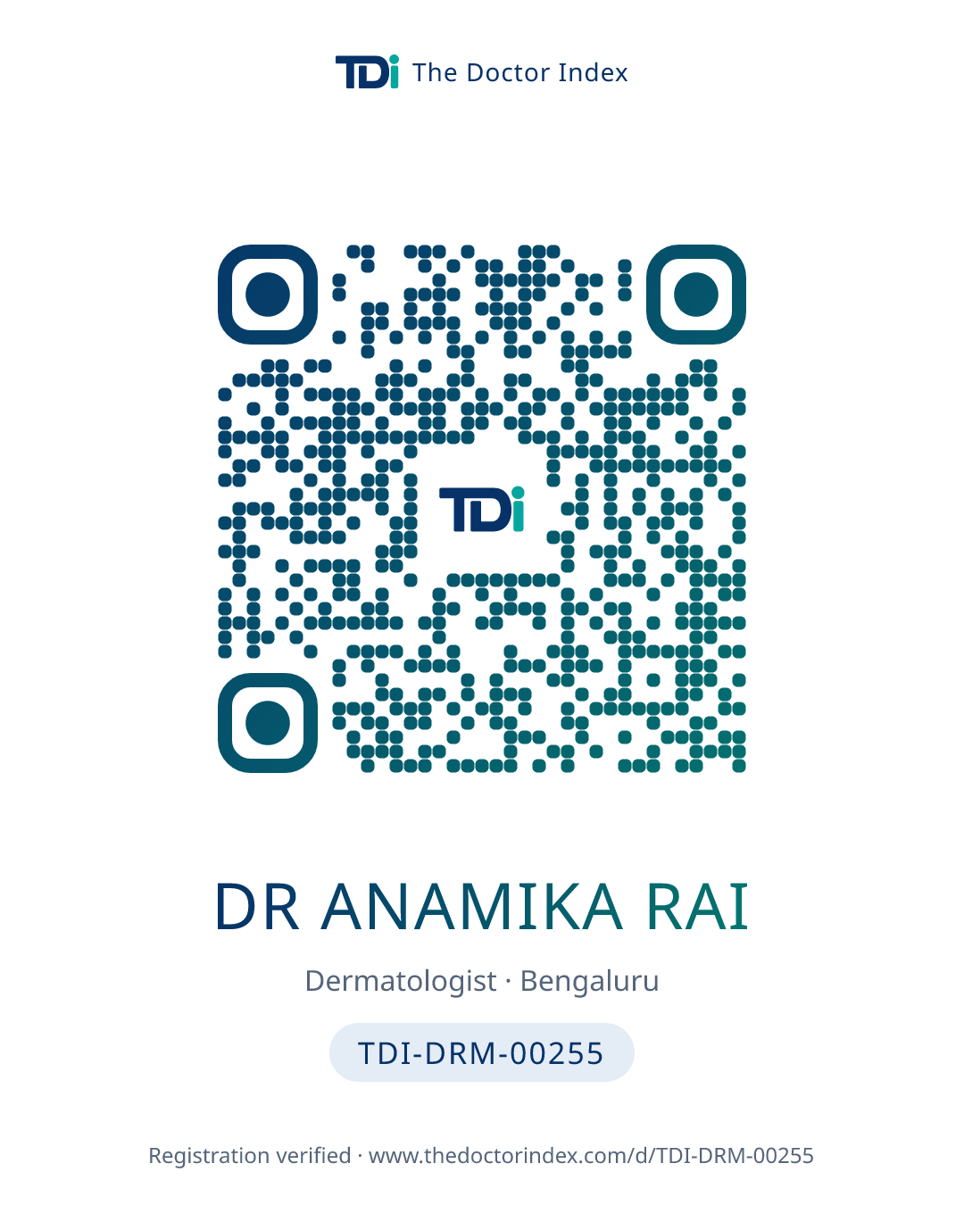 QR card for Dr Anamika Rai, TDI-DRM-00255