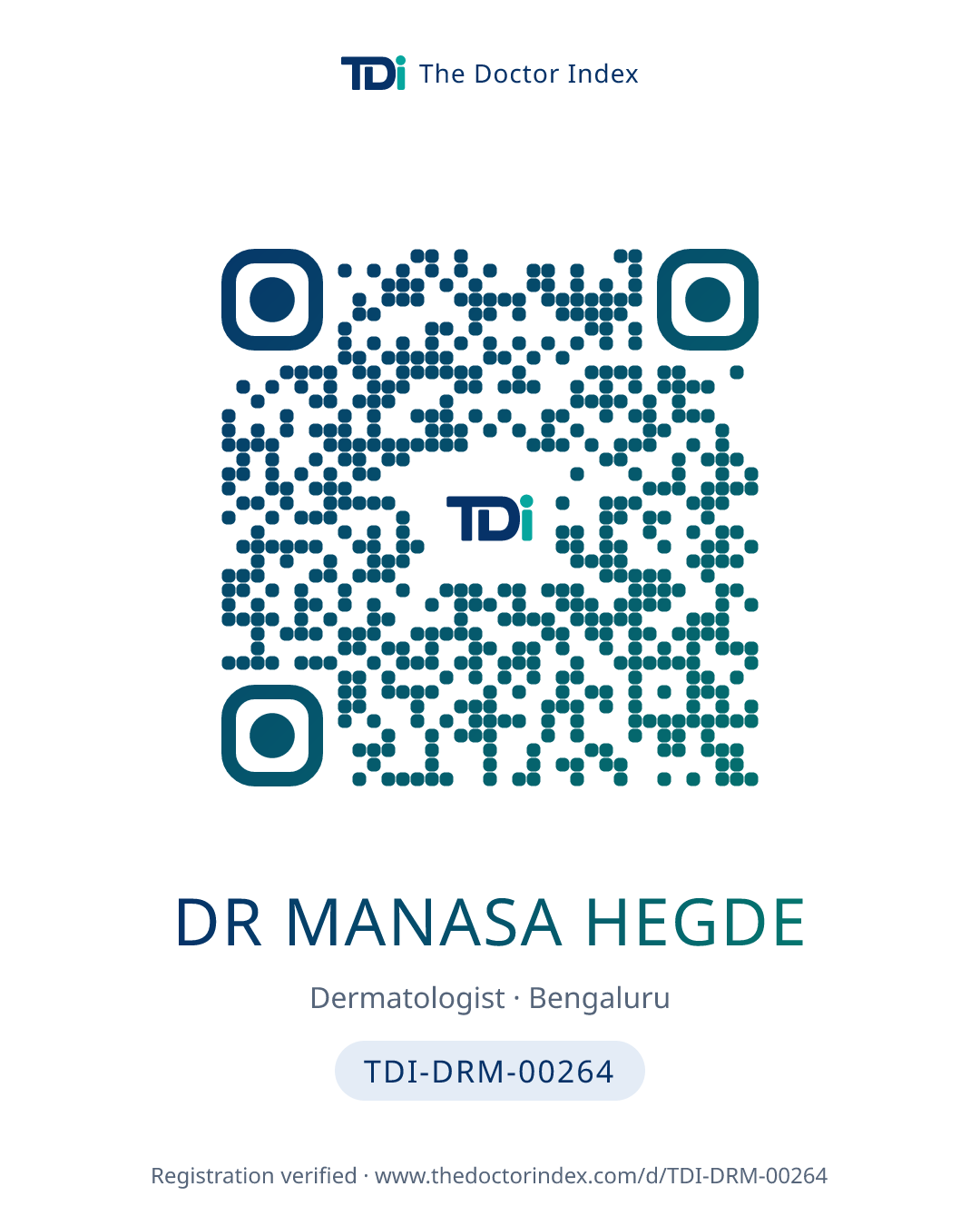 QR card for Dr Manasa Hegde, TDI-DRM-00264