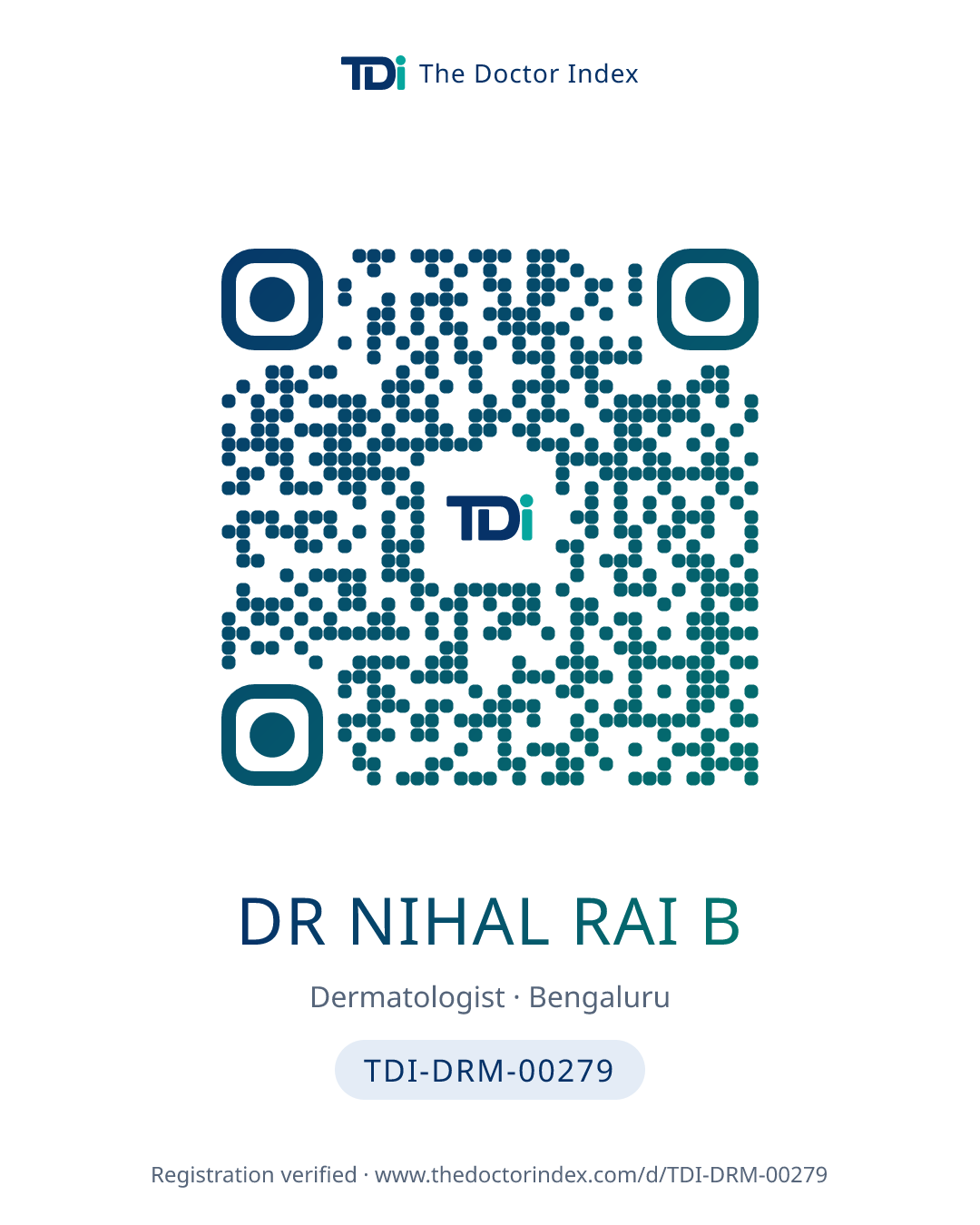 QR card for Dr Nihal Rai B, TDI-DRM-00279