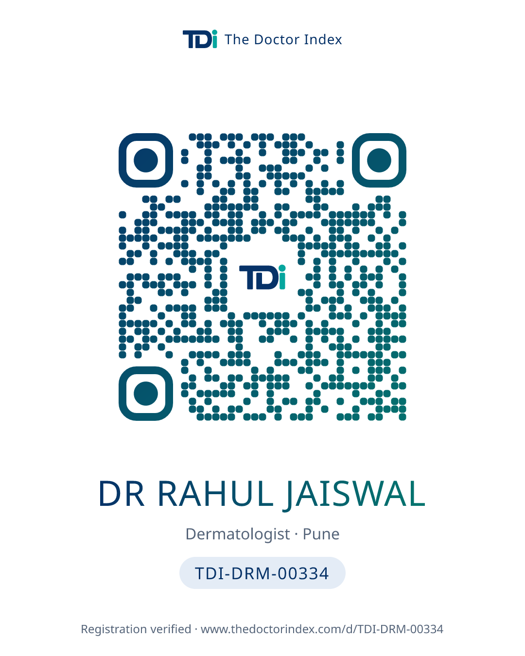 QR card for Dr Rahul Jaiswal, TDI-DRM-00334