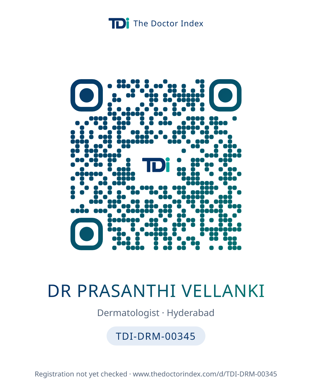 QR card for Dr Prasanthi Vellanki, TDI-DRM-00345