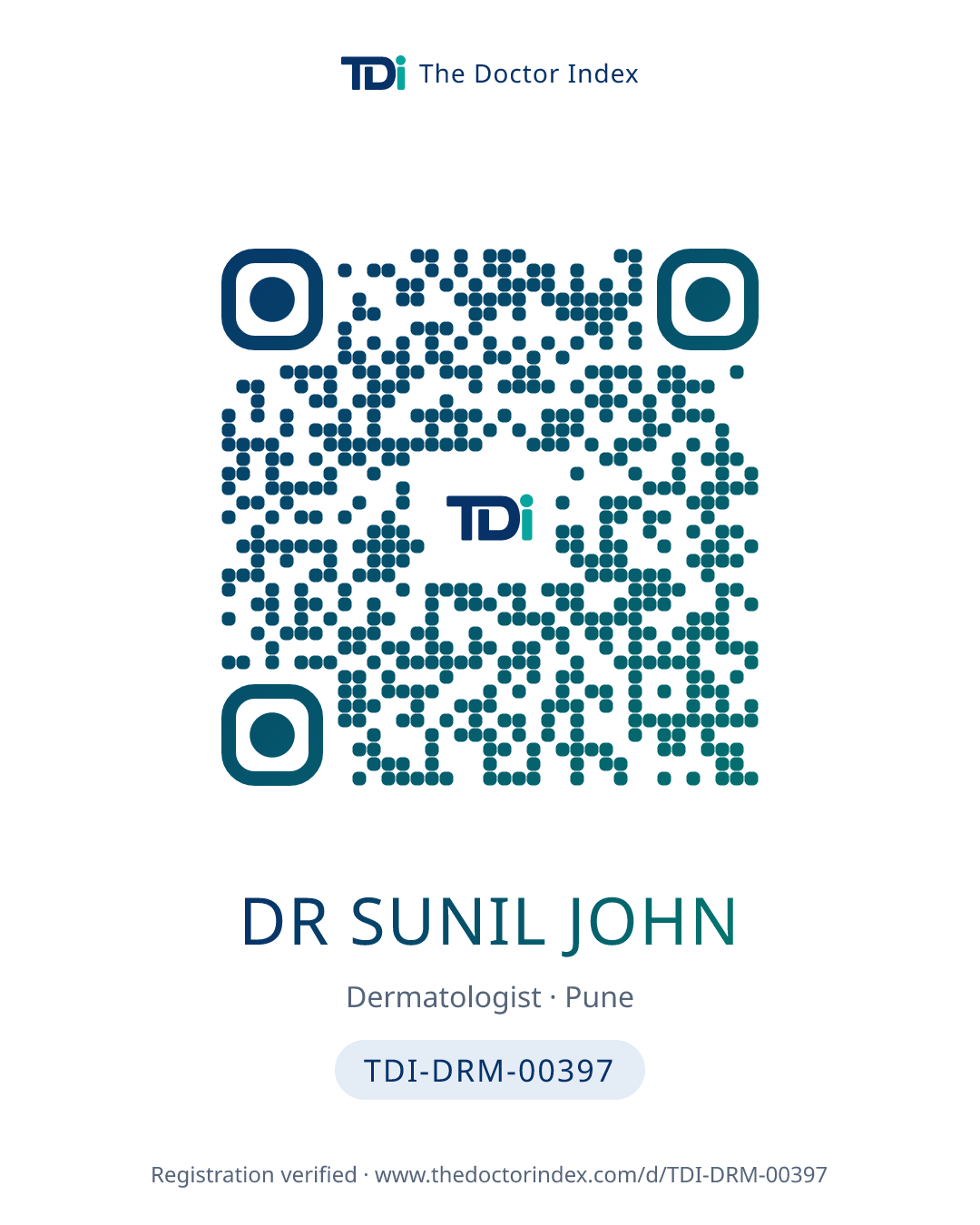 QR card for Dr Sunil John, TDI-DRM-00397