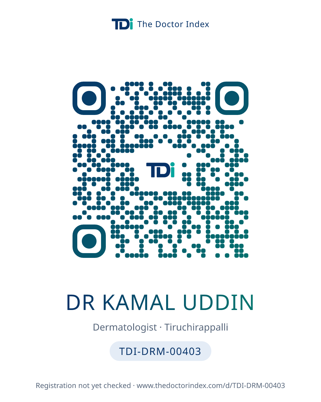 QR card for Dr Kamal Uddin, TDI-DRM-00403