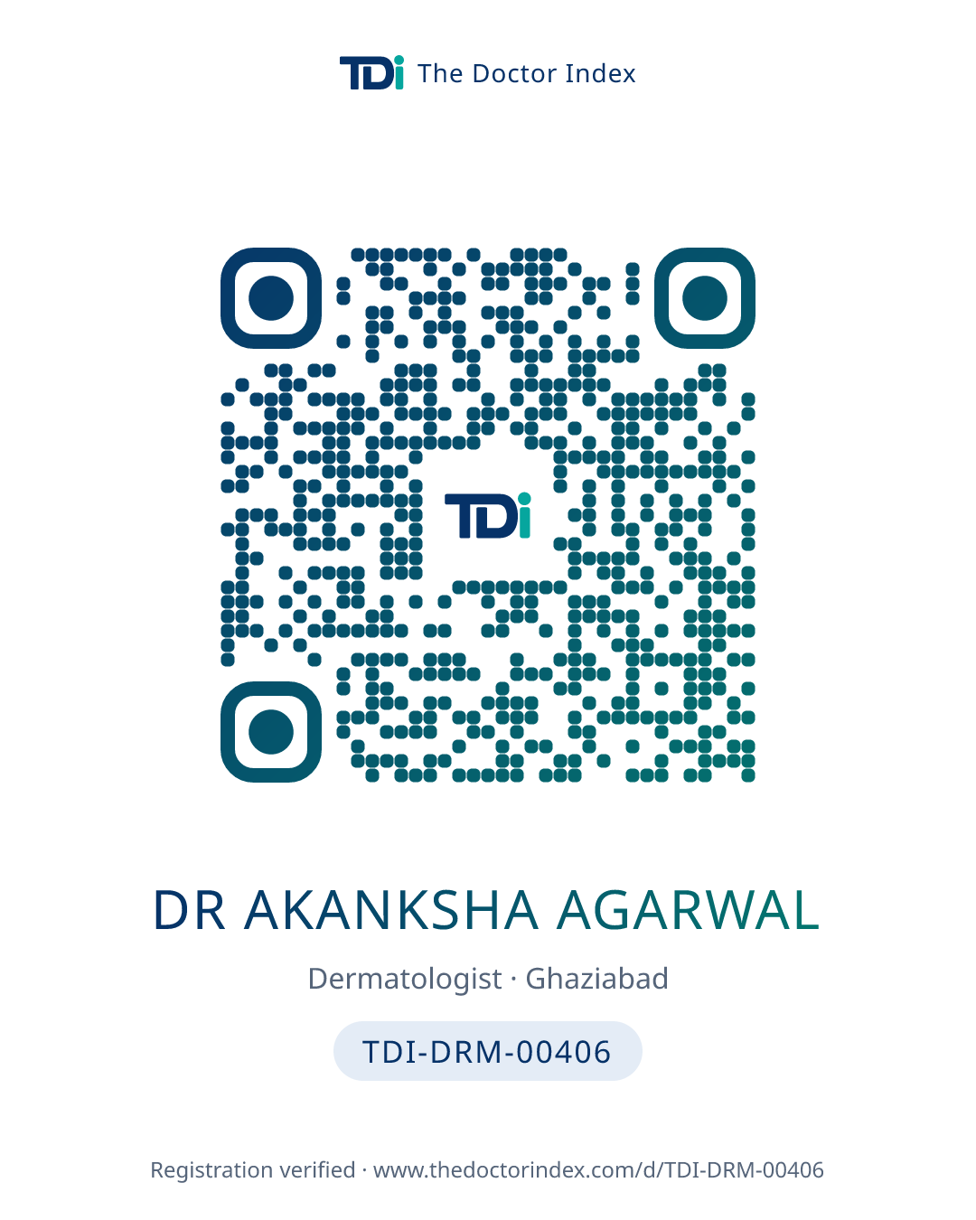 QR card for Dr Akanksha Agarwal, TDI-DRM-00406