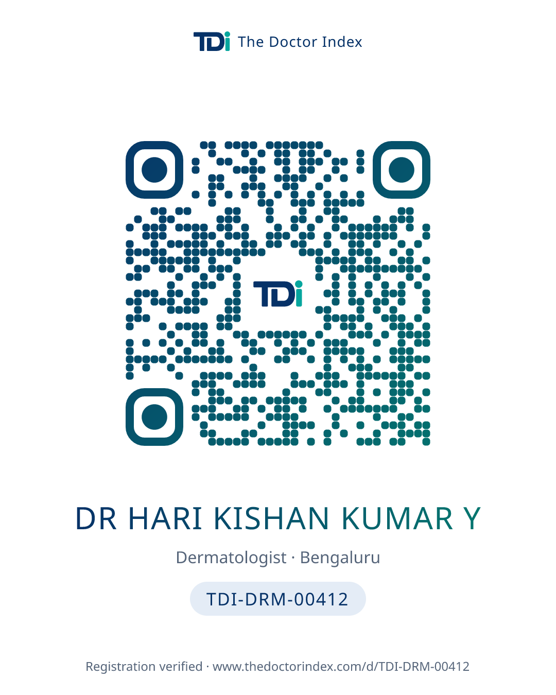 QR card for Dr Hari Kishan Kumar Y, TDI-DRM-00412