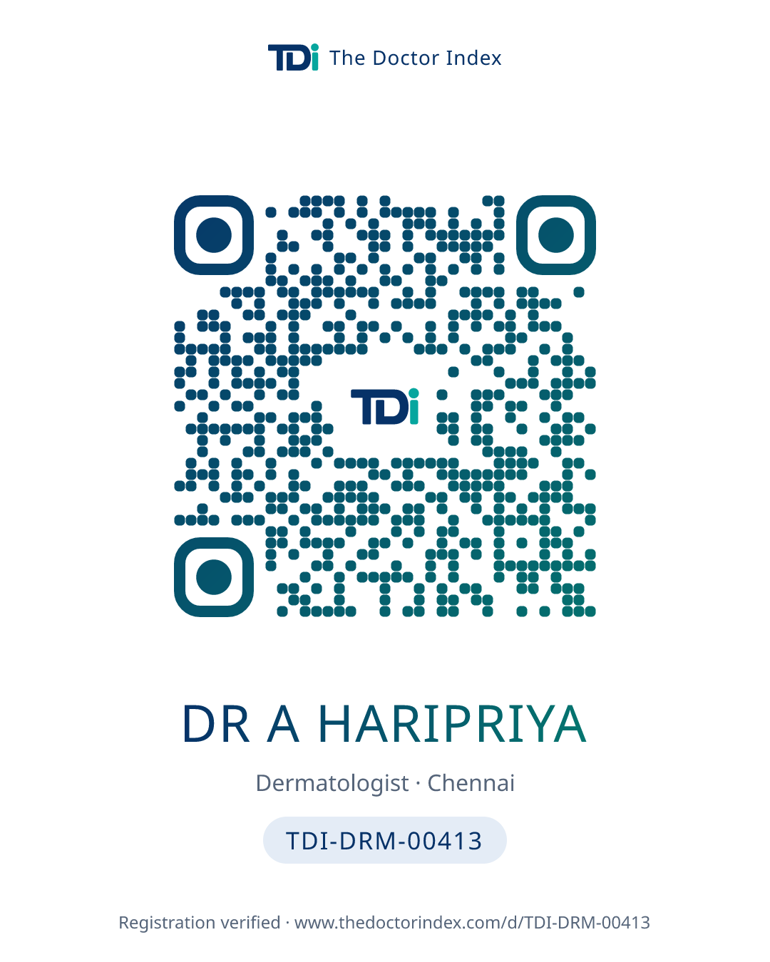 QR card for Dr A Haripriya, TDI-DRM-00413
