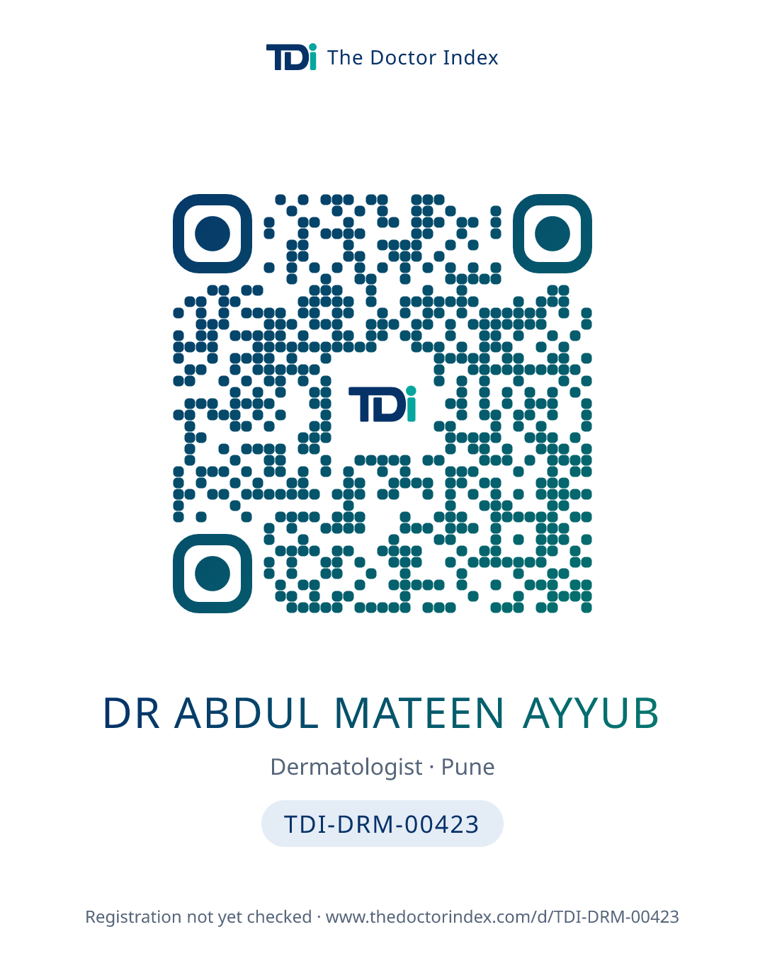 QR card for Dr Abdul Mateen Ayyub, TDI-DRM-00423