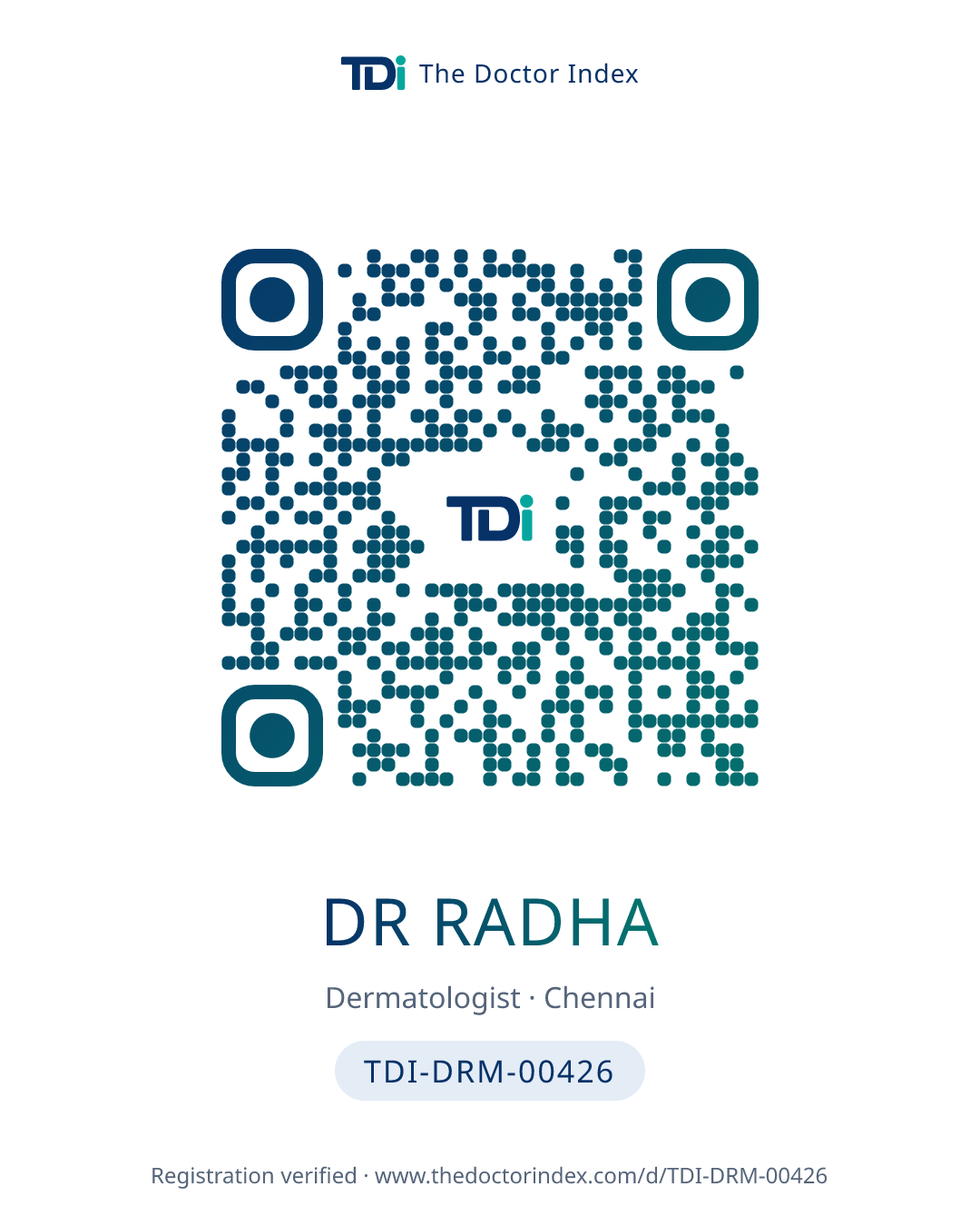 QR card for Dr radha, TDI-DRM-00426