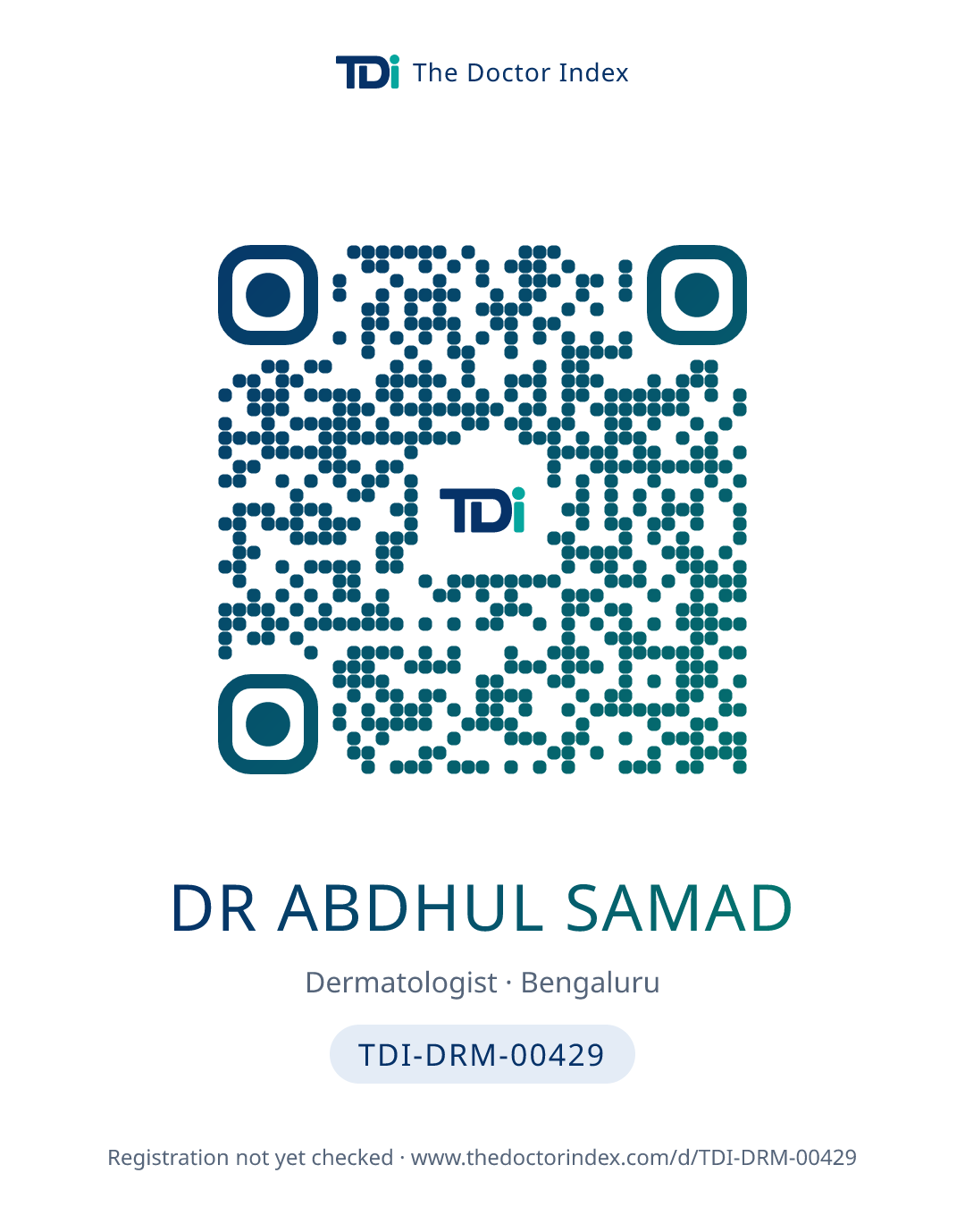 QR card for Dr Abdhul Samad, TDI-DRM-00429