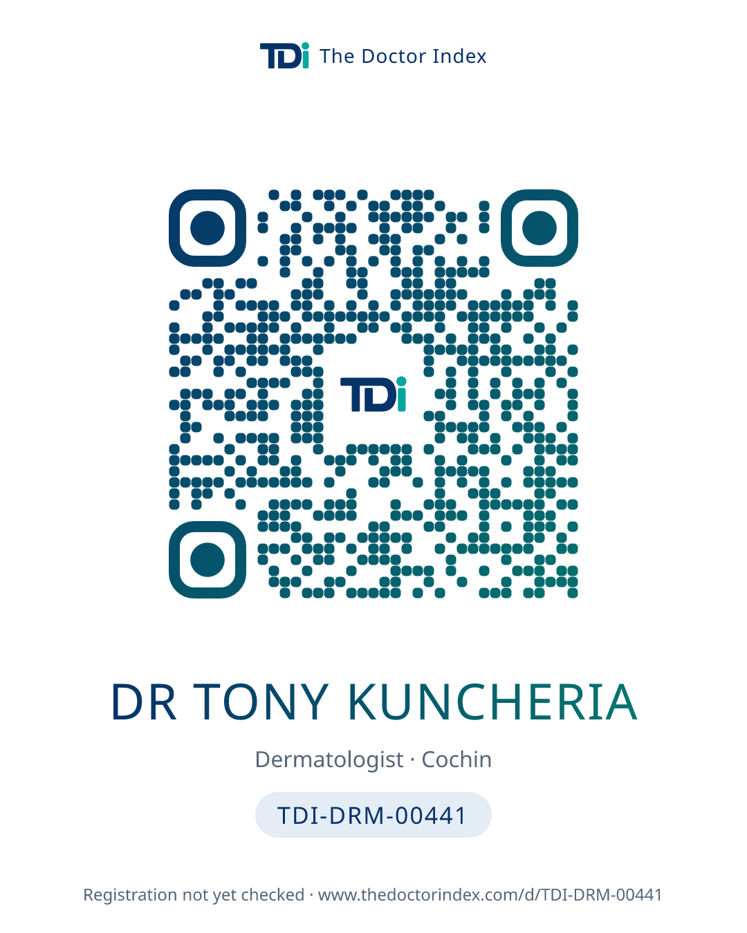 QR card for Dr Tony Kuncheria, TDI-DRM-00441