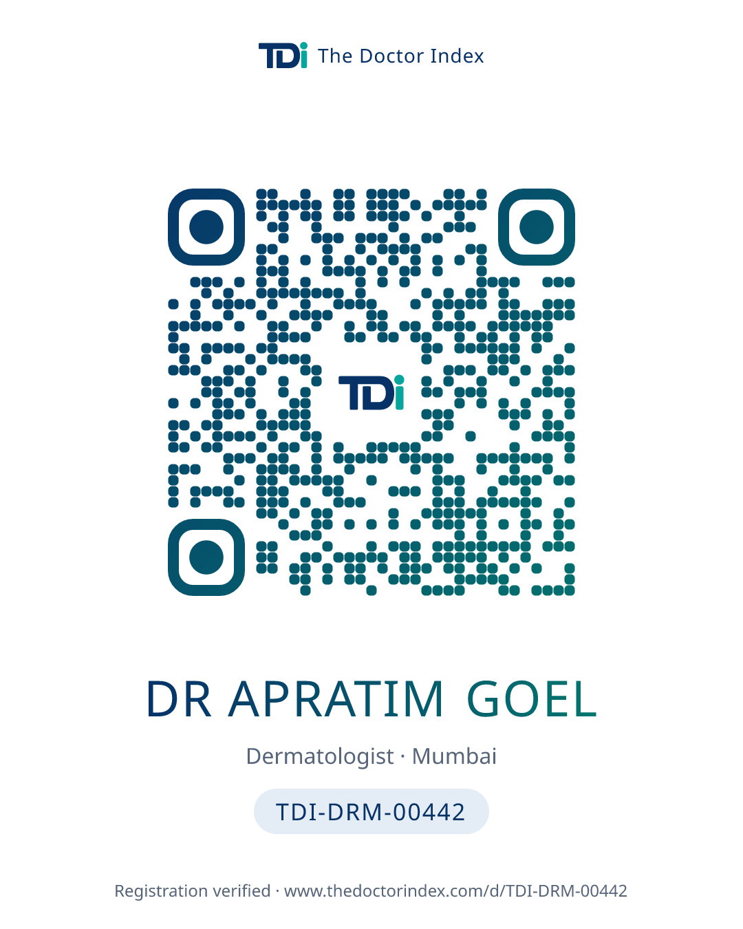QR card for Dr Apratim Goel, TDI-DRM-00442