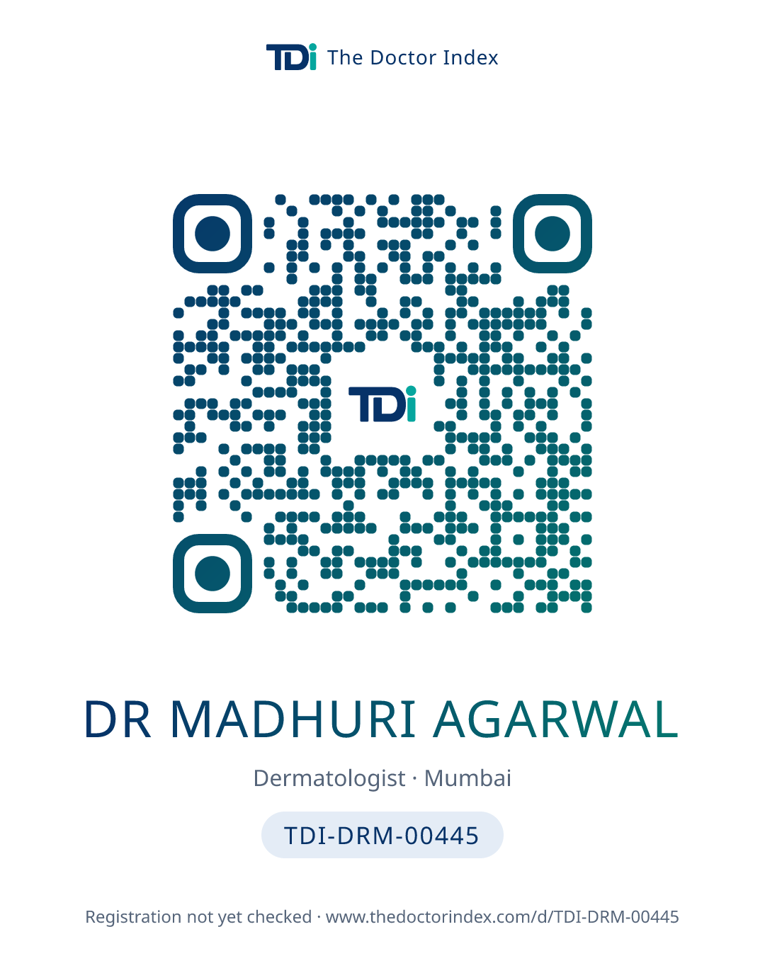 QR card for Dr Madhuri Agarwal, TDI-DRM-00445