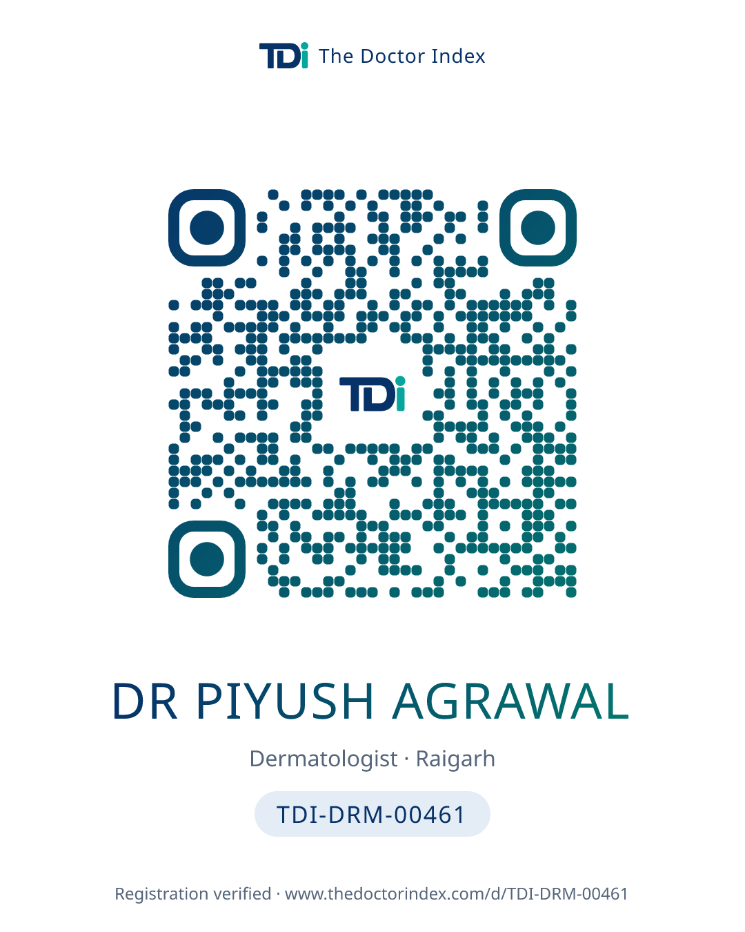 QR card for Dr Piyush Agrawal, TDI-DRM-00461