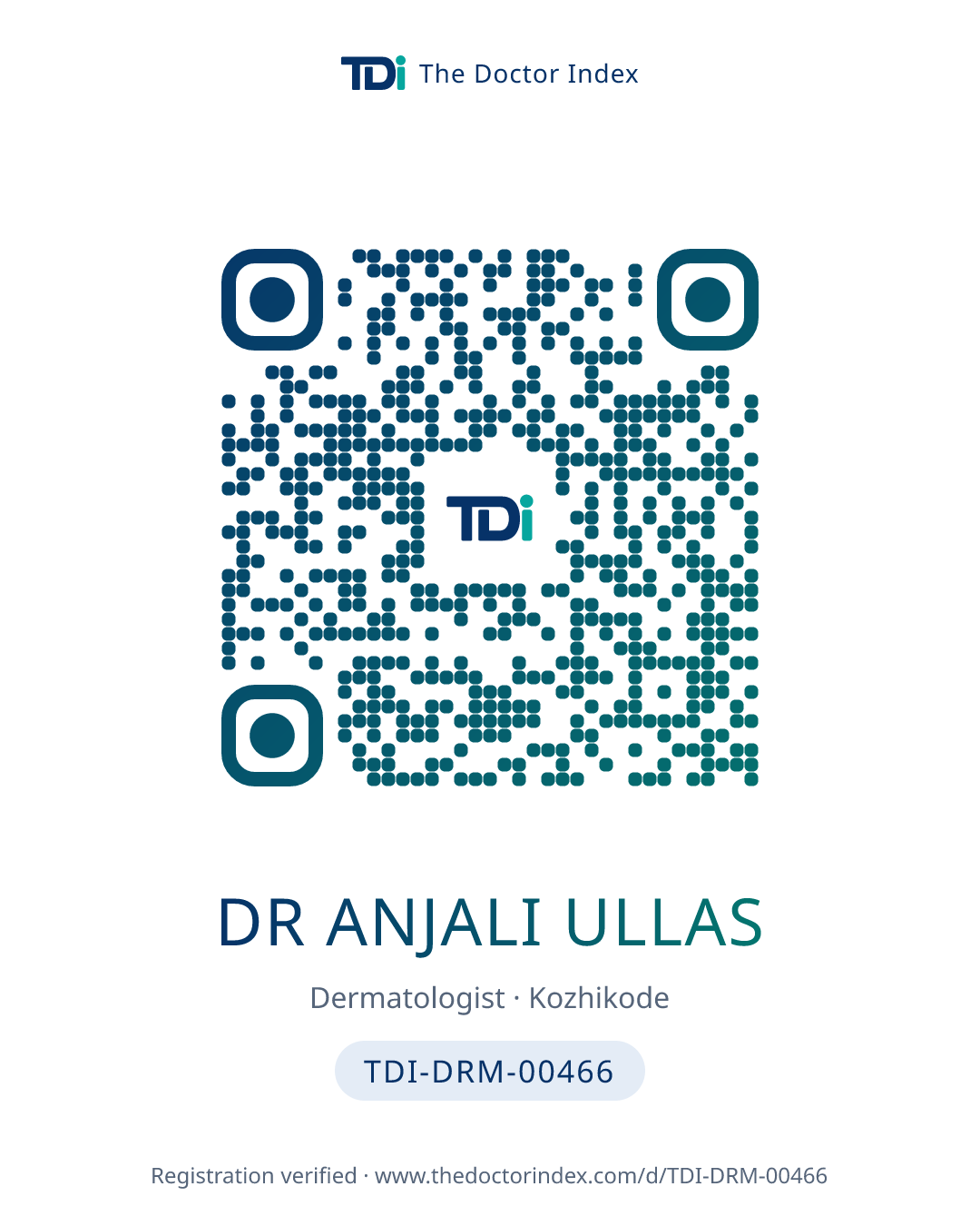 QR card for Dr Anjali Ullas, TDI-DRM-00466