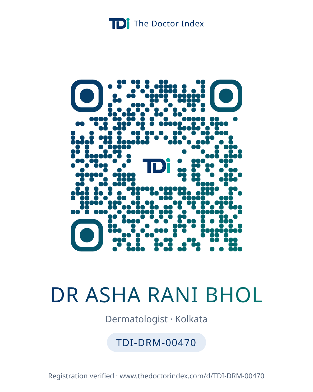 QR card for Dr Asha Rani Bhol, TDI-DRM-00470