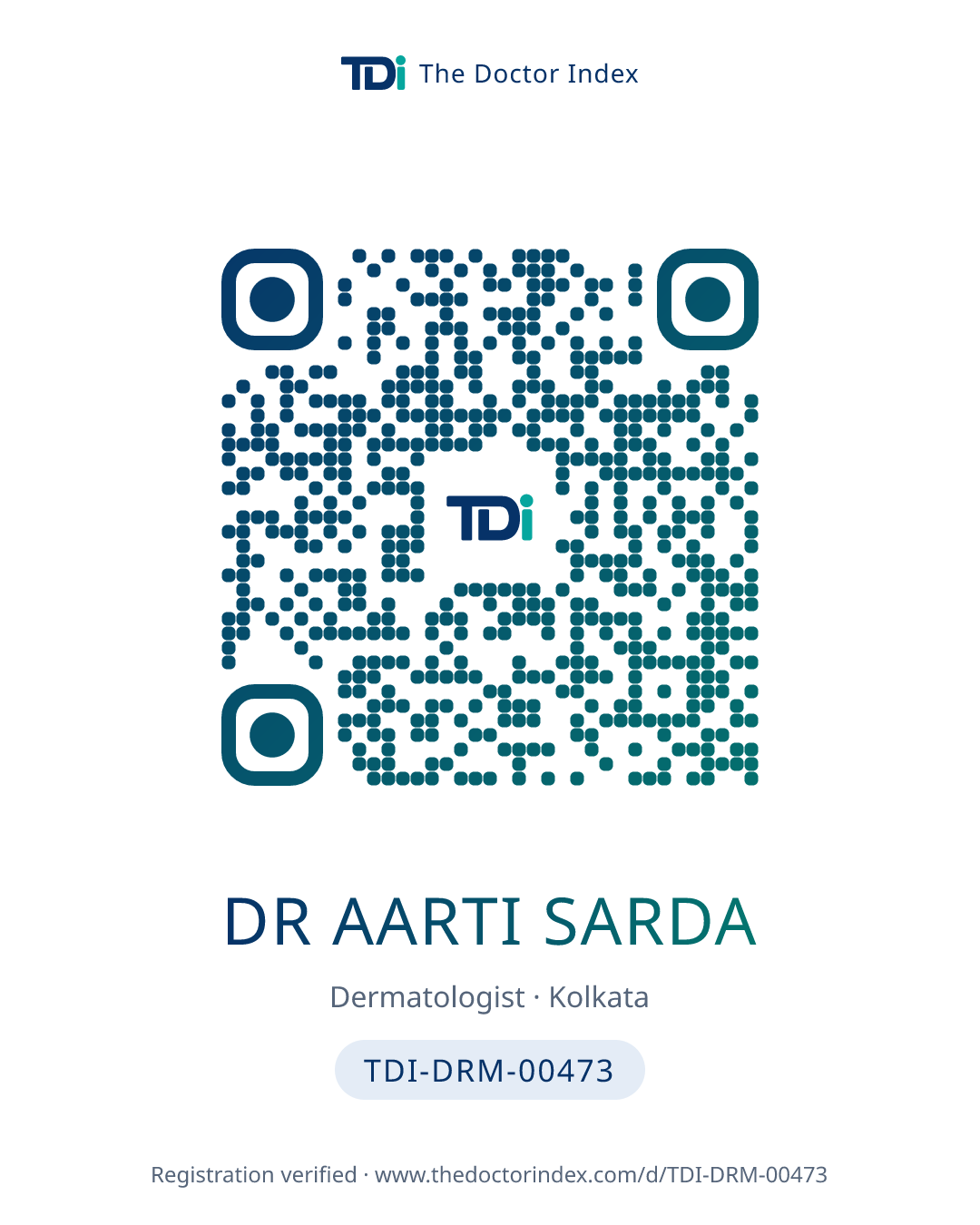 QR card for Dr Aarti Sarda, TDI-DRM-00473