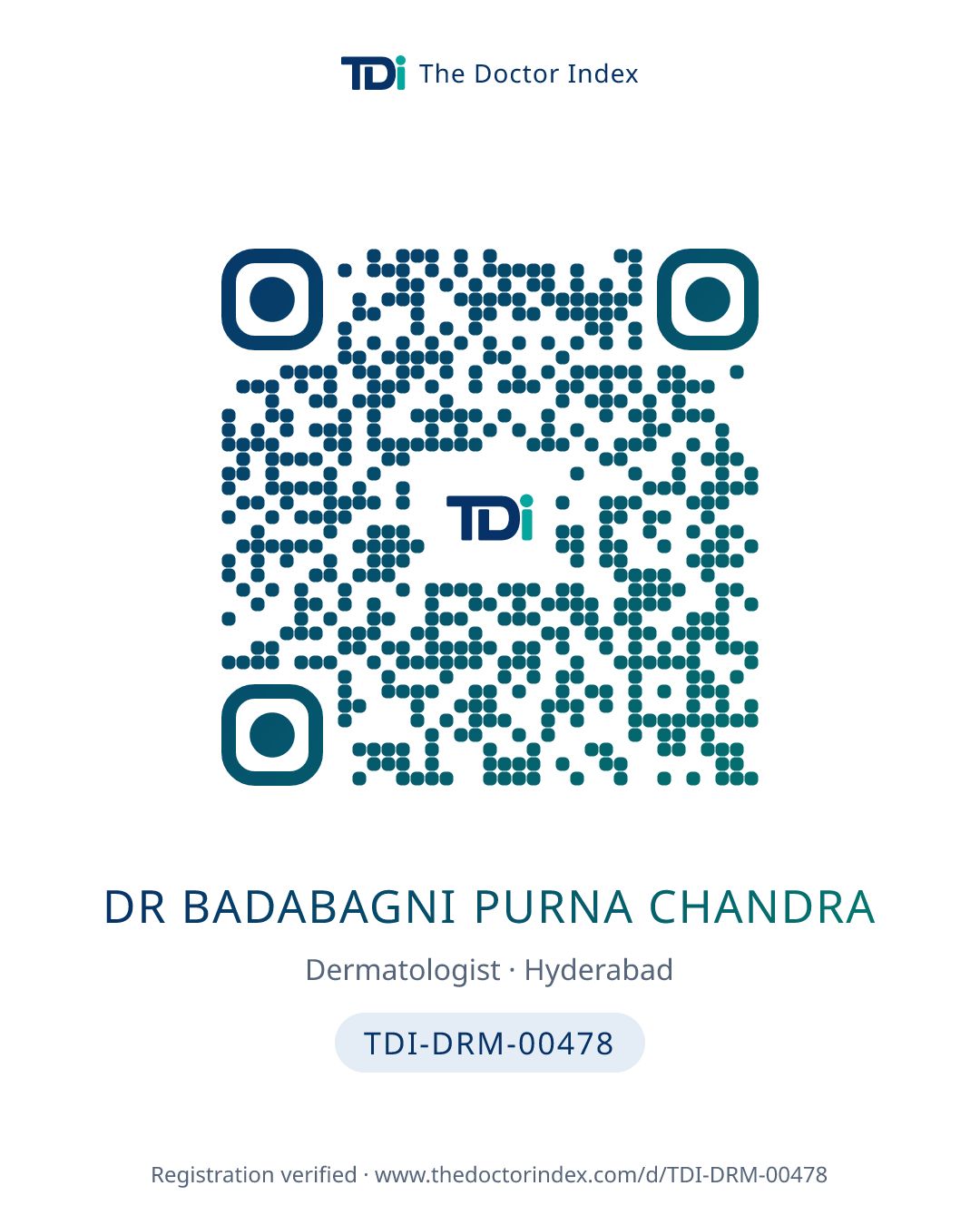QR card for Dr Badabagni Purna Chandra, TDI-DRM-00478