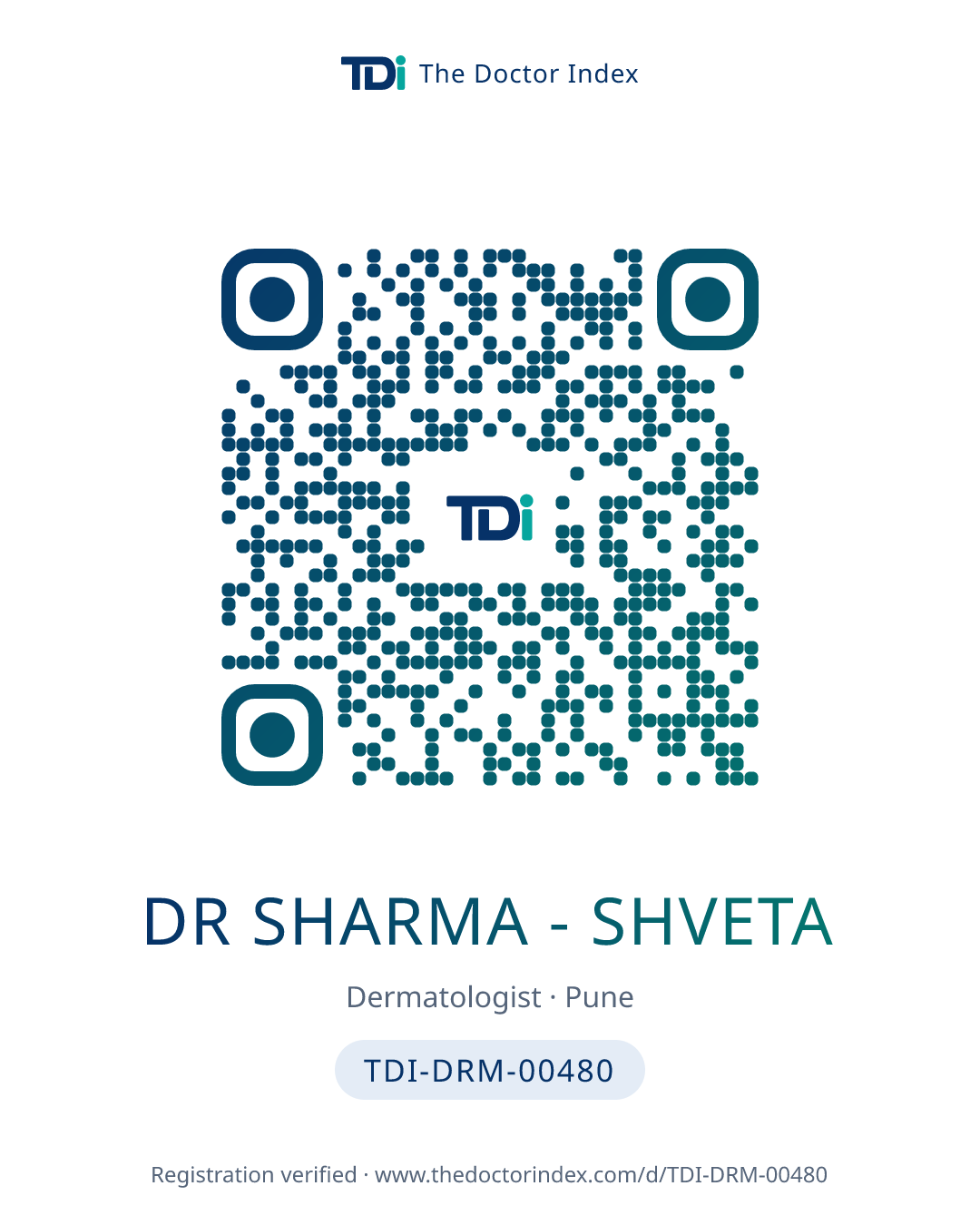 QR card for Dr Sharma - Shveta, TDI-DRM-00480