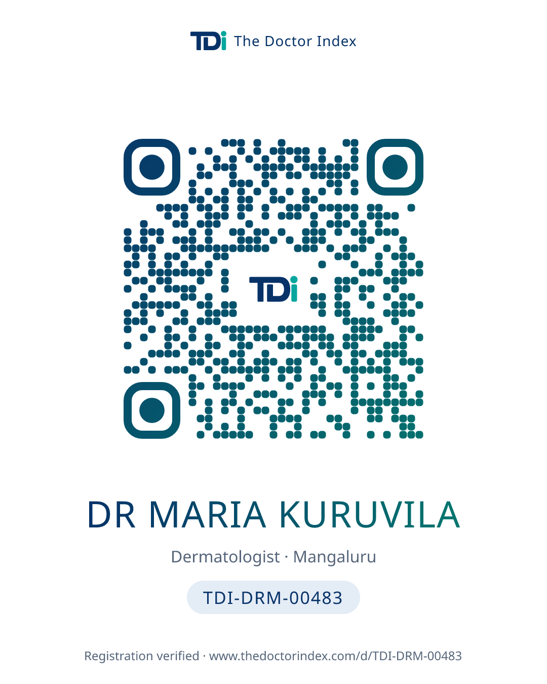 QR card for Dr Maria Kuruvila, TDI-DRM-00483