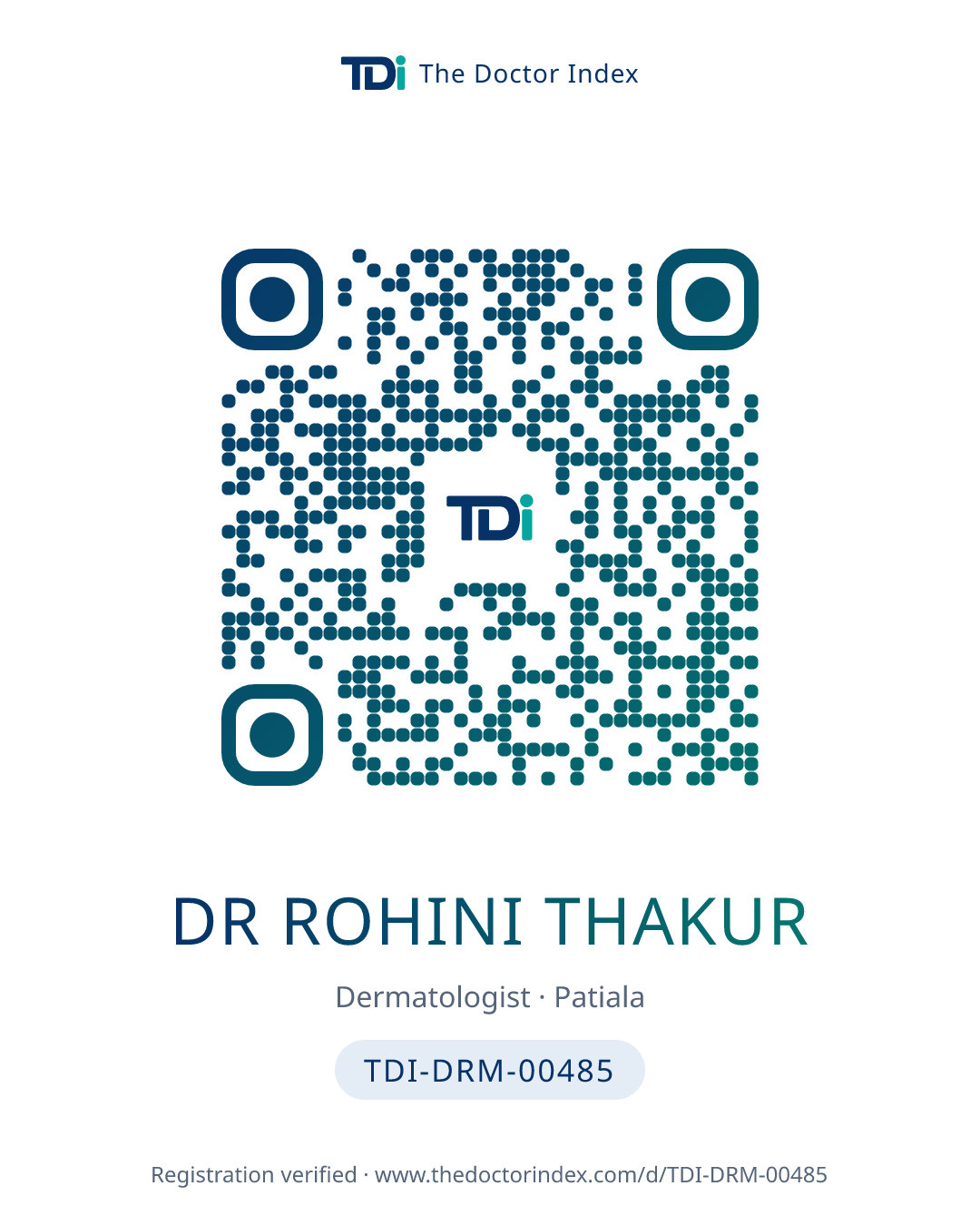 QR card for Dr Rohini Thakur, TDI-DRM-00485