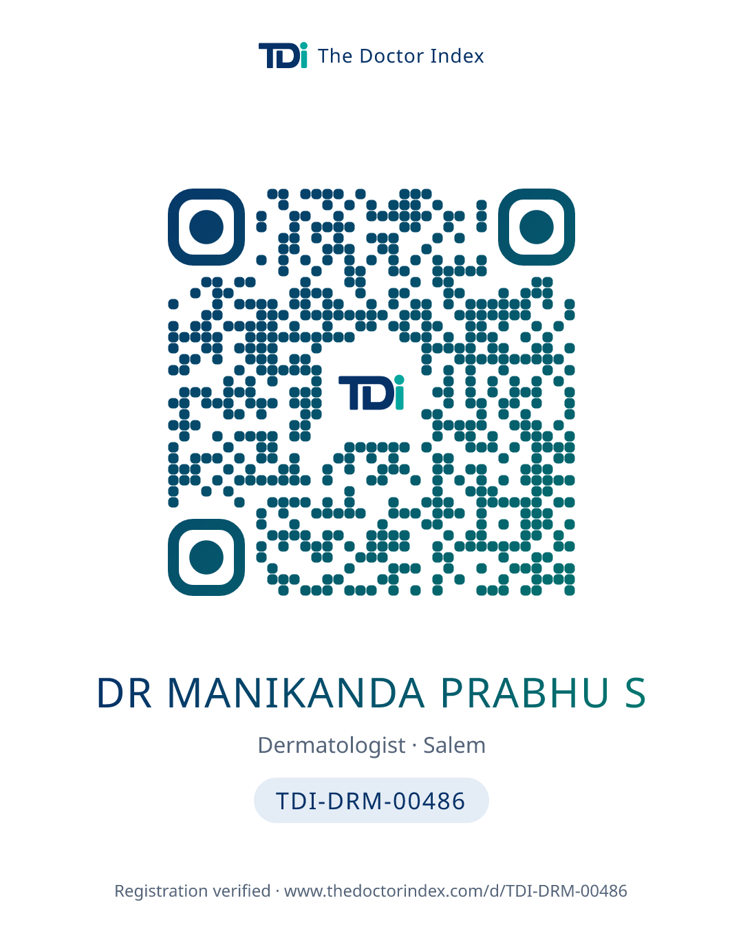 QR card for Dr Manikanda Prabhu S, TDI-DRM-00486