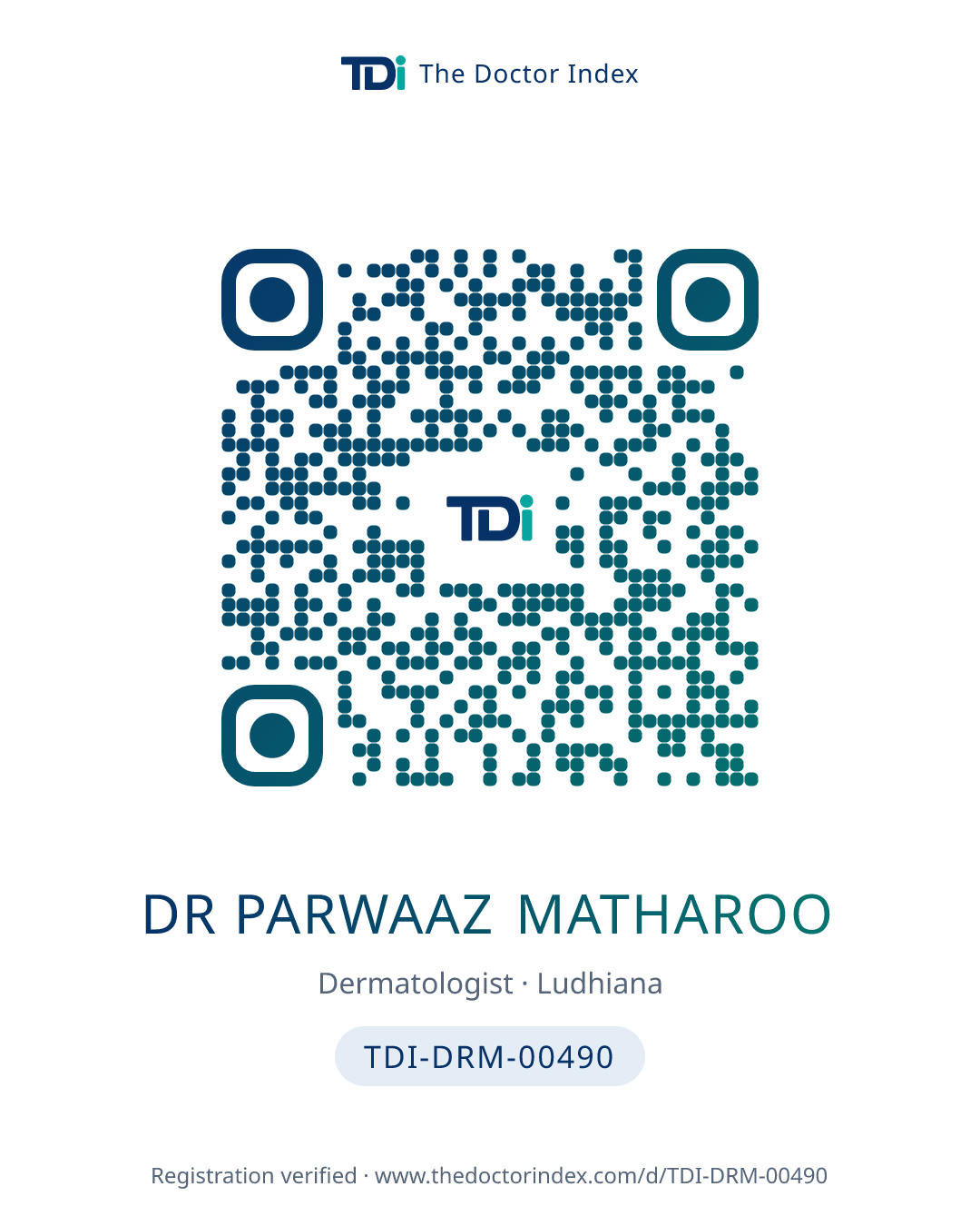 QR card for Dr Parwaaz Matharoo, TDI-DRM-00490