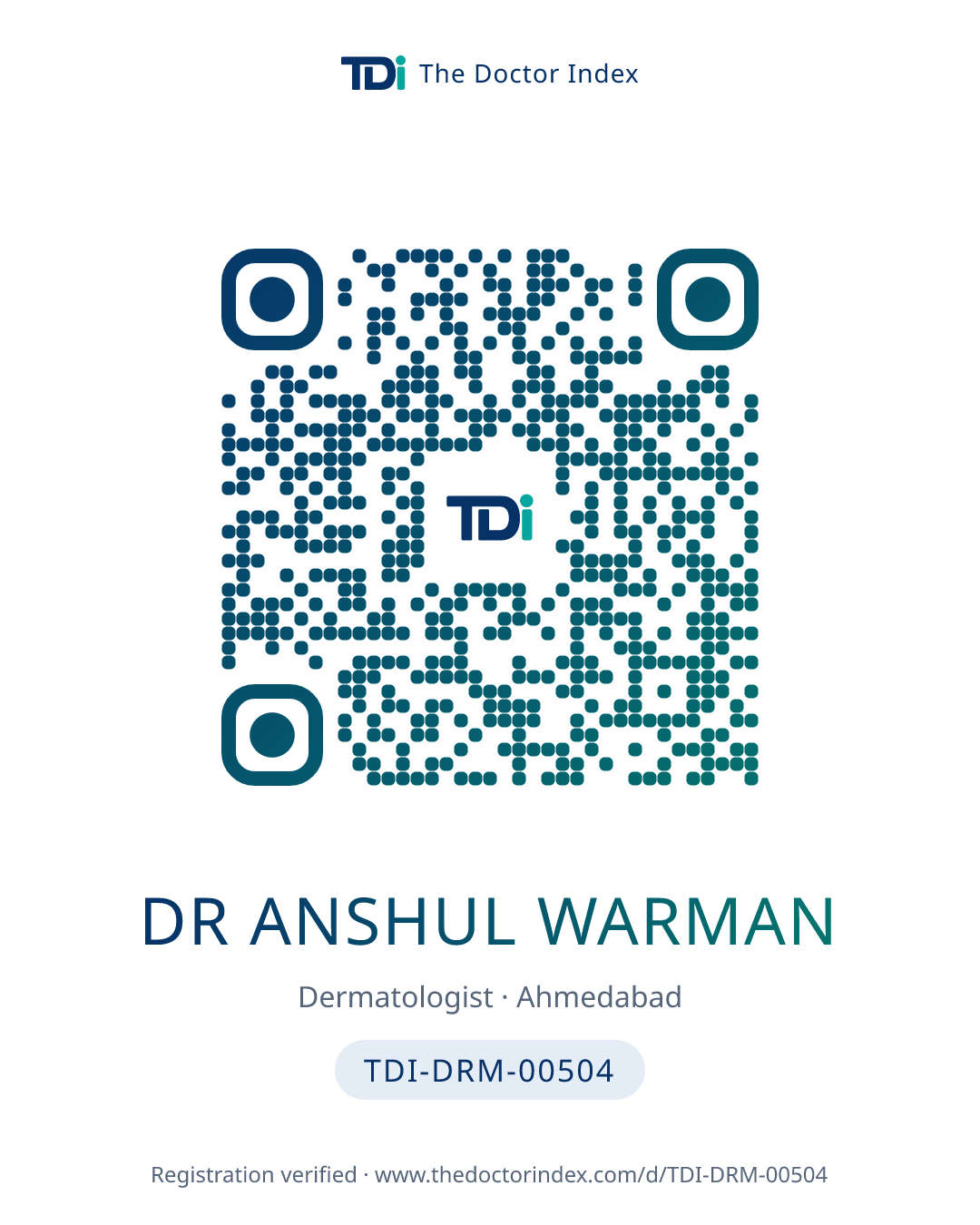 QR card for Dr Anshul Warman, TDI-DRM-00504