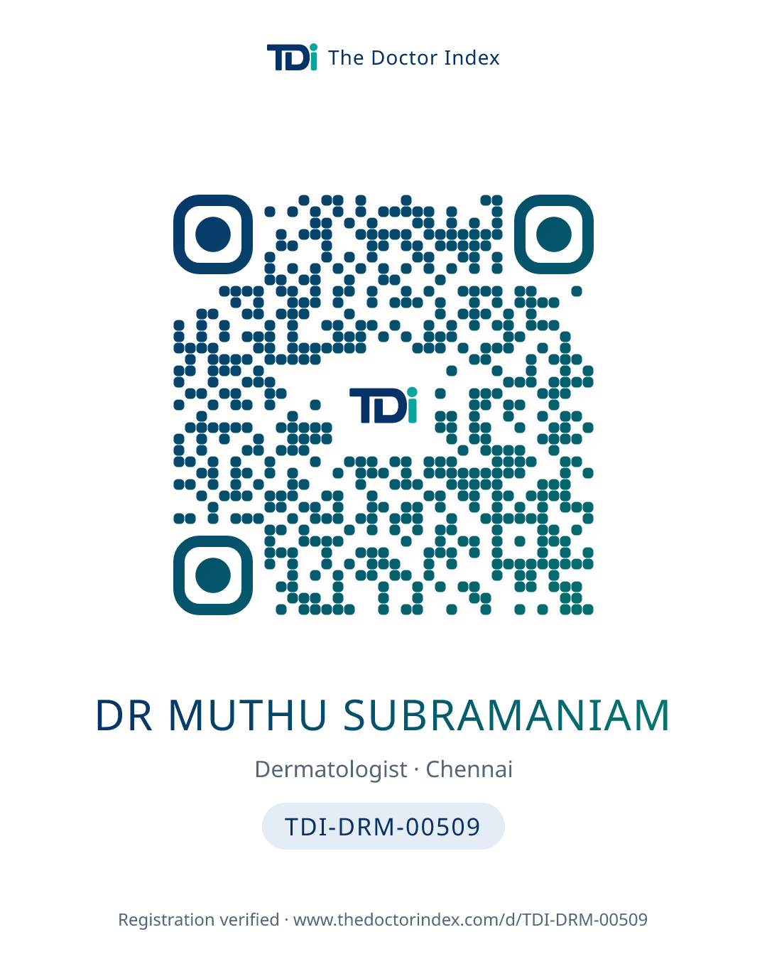 QR card for Dr Muthu Subramaniam, TDI-DRM-00509