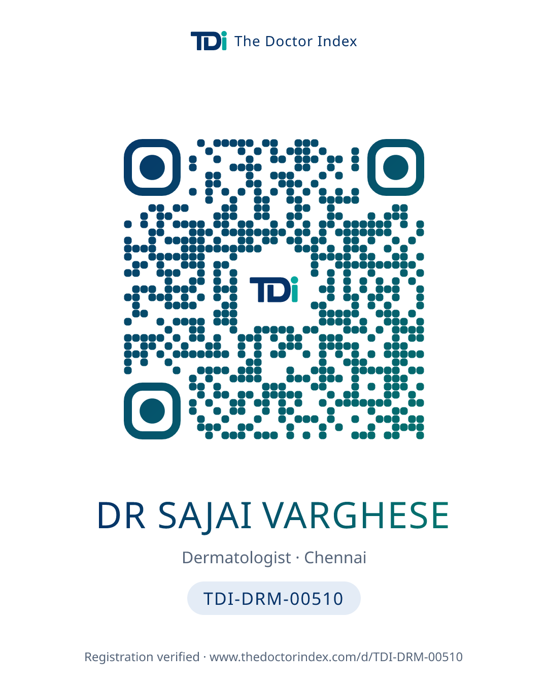 QR card for Dr Sajai Varghese, TDI-DRM-00510