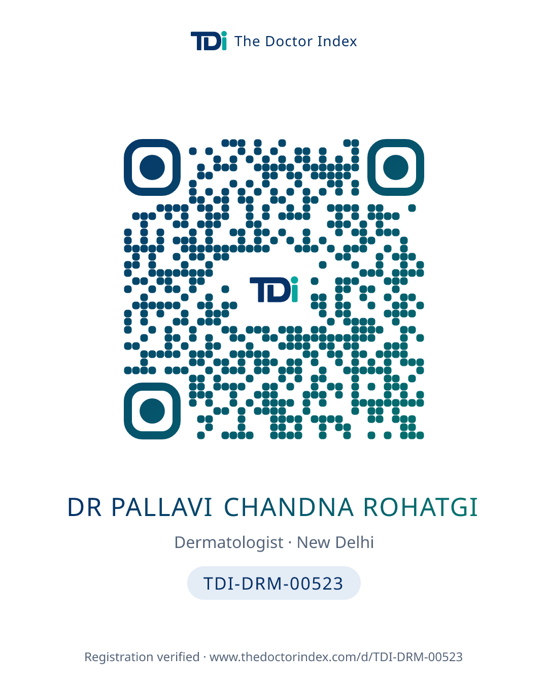 QR card for Dr Pallavi CHANDNA ROHATGI, TDI-DRM-00523