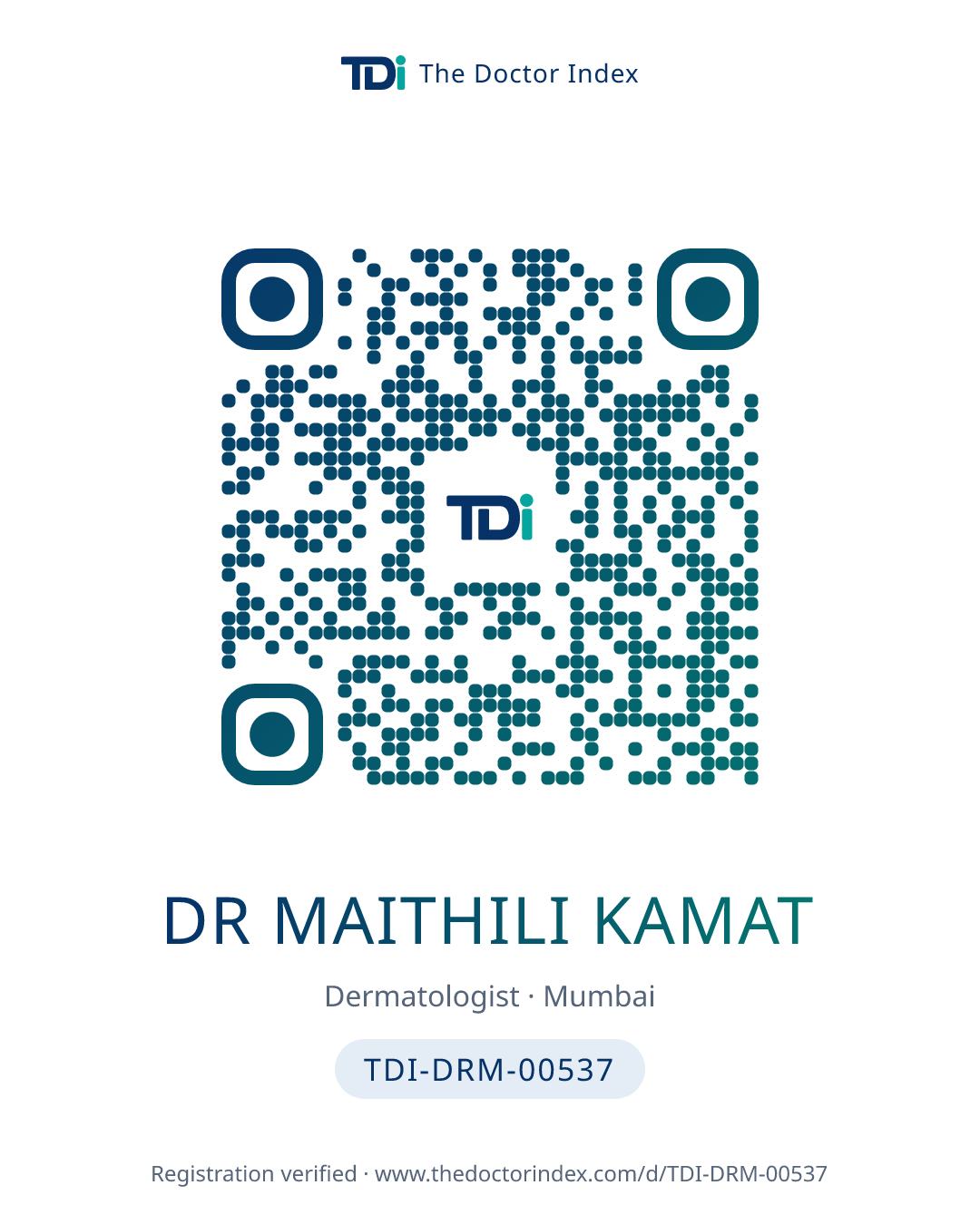 QR card for Dr Maithili Kamat, TDI-DRM-00537