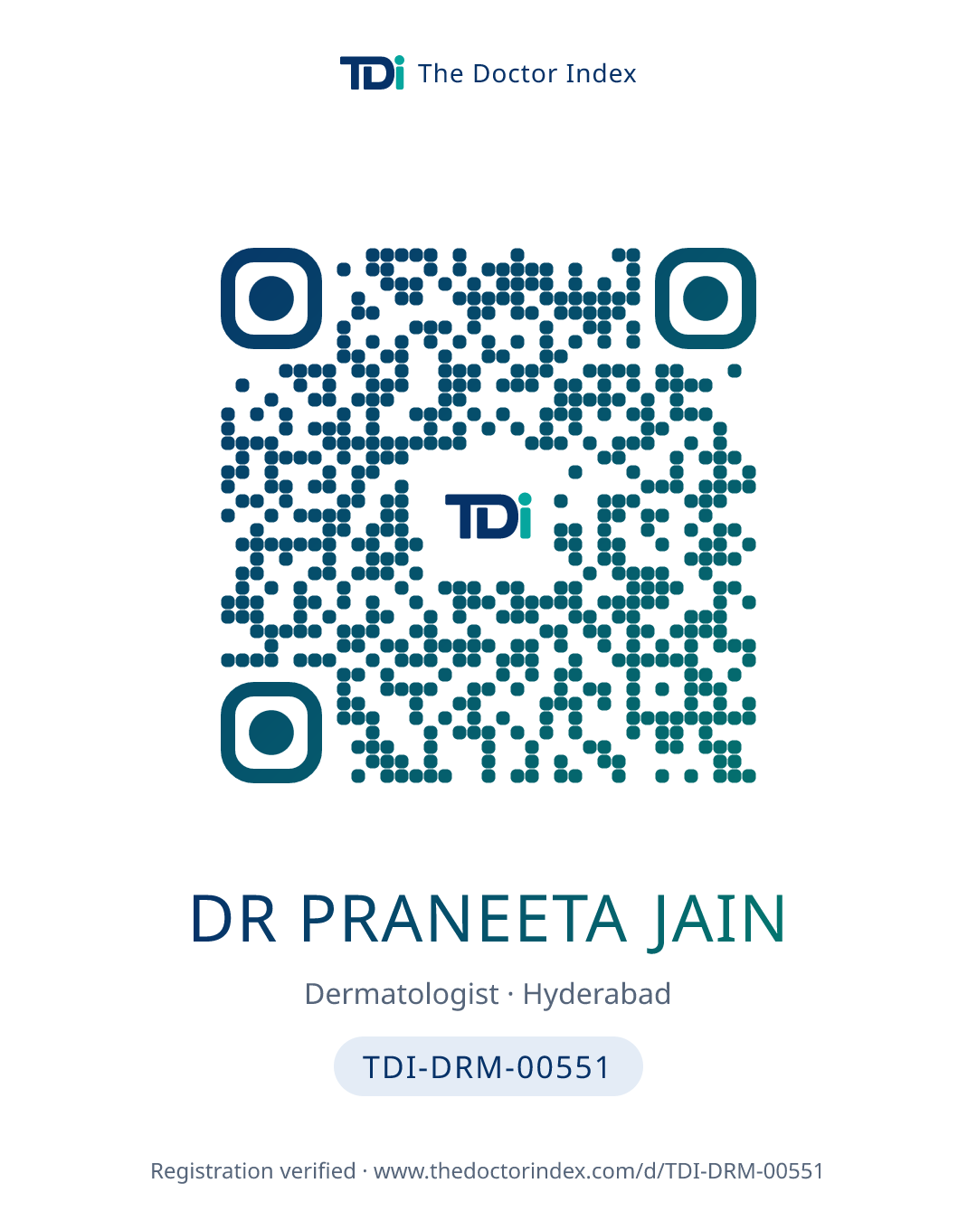QR card for Dr Praneeta Jain, TDI-DRM-00551