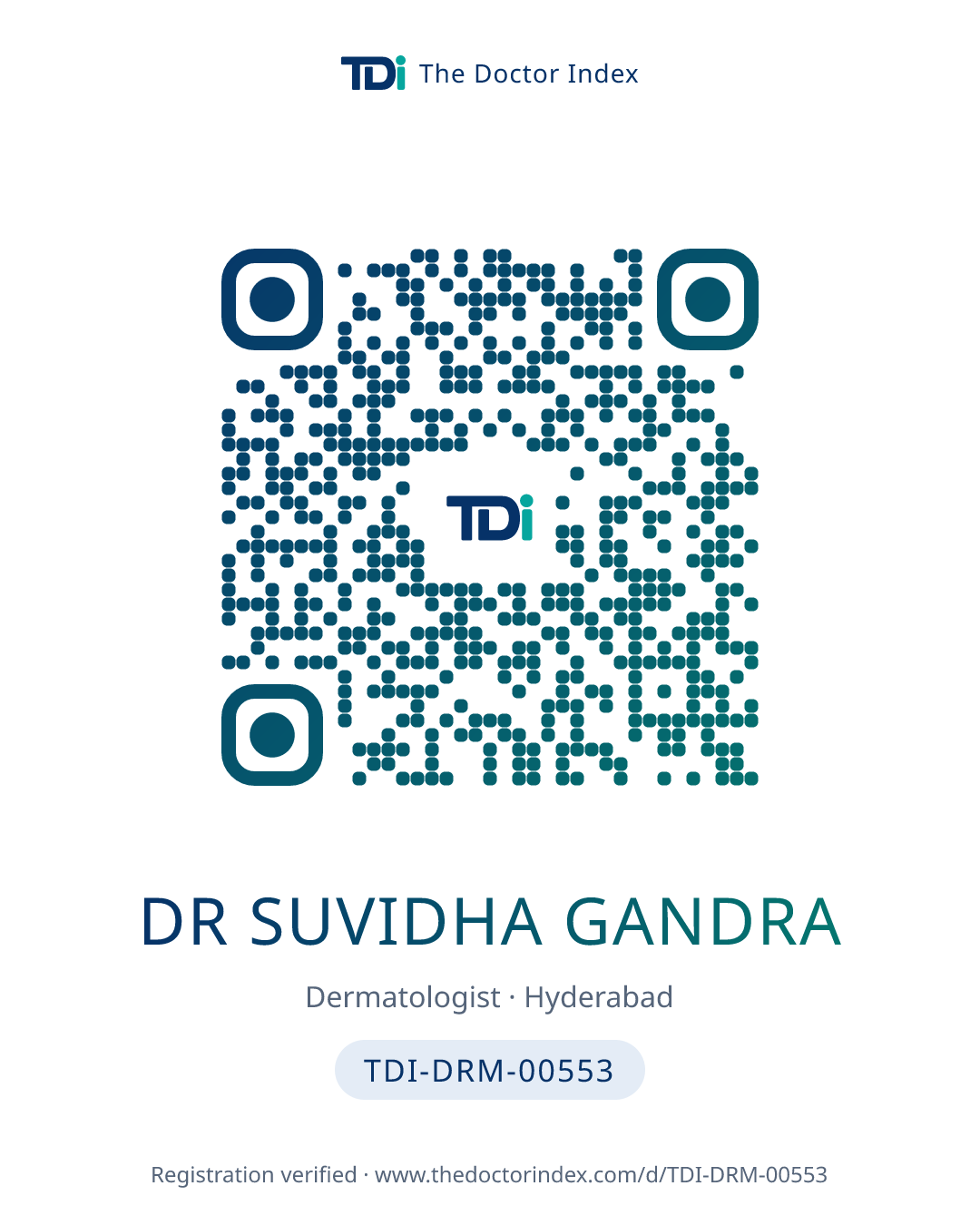 QR card for Dr Suvidha Gandra, TDI-DRM-00553