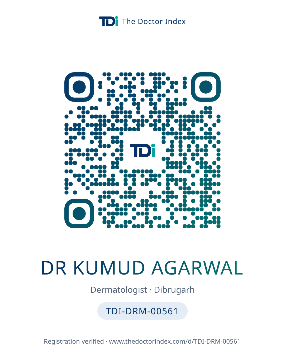 QR card for Dr Kumud Agarwal, TDI-DRM-00561