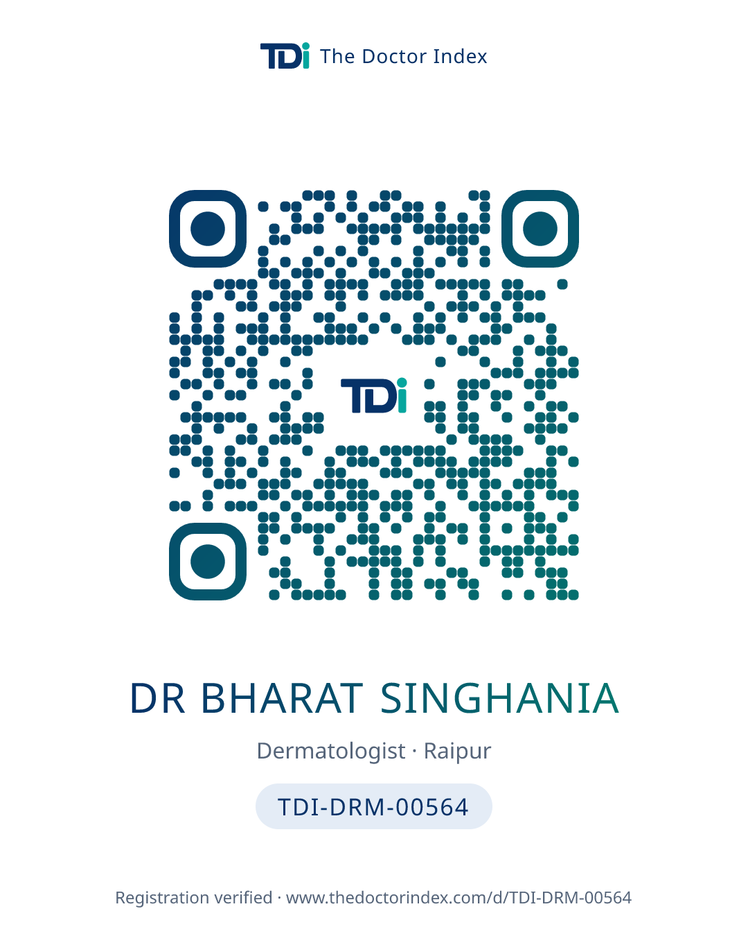 QR card for Dr Bharat Singhania, TDI-DRM-00564