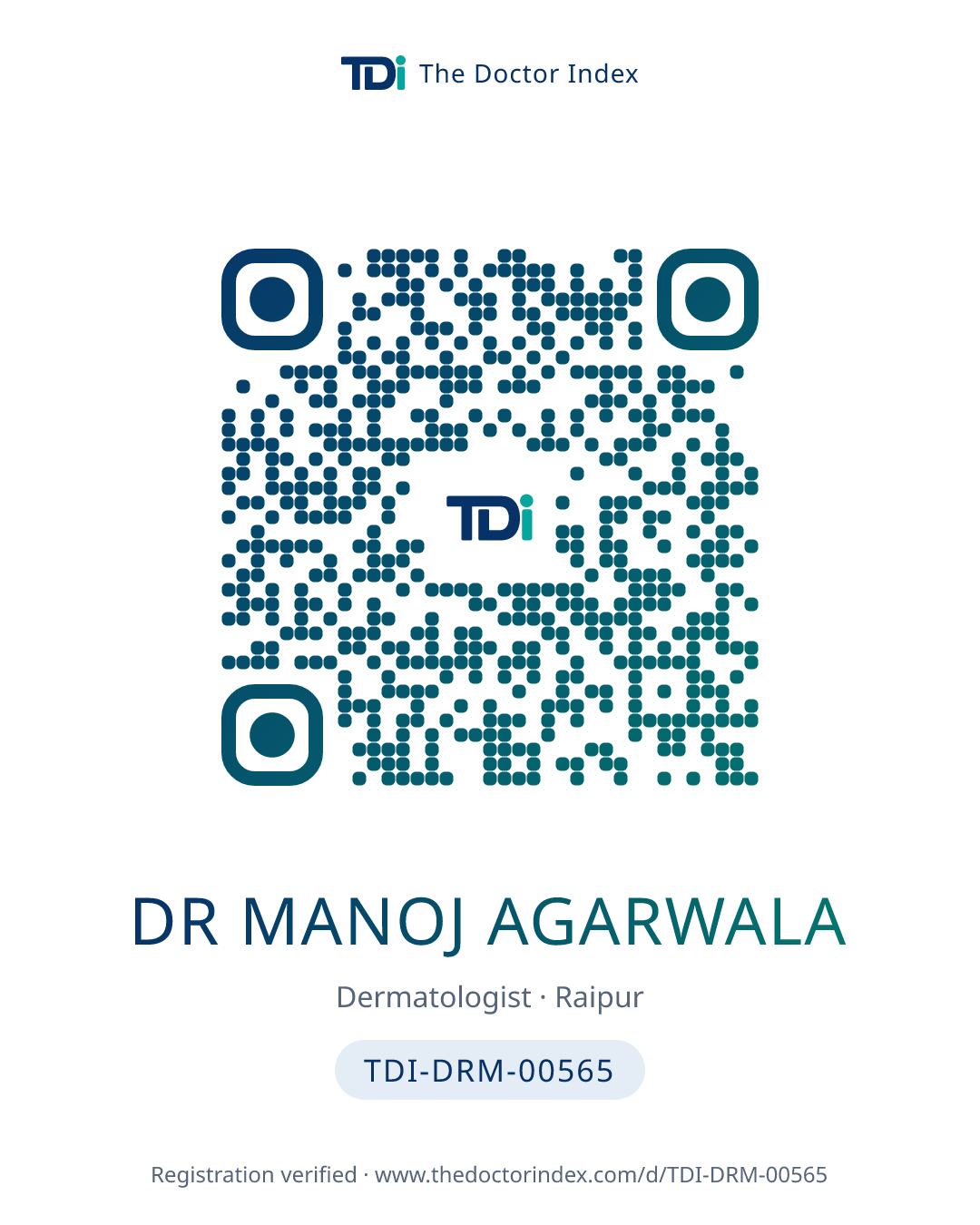 QR card for Dr Manoj Agarwala, TDI-DRM-00565