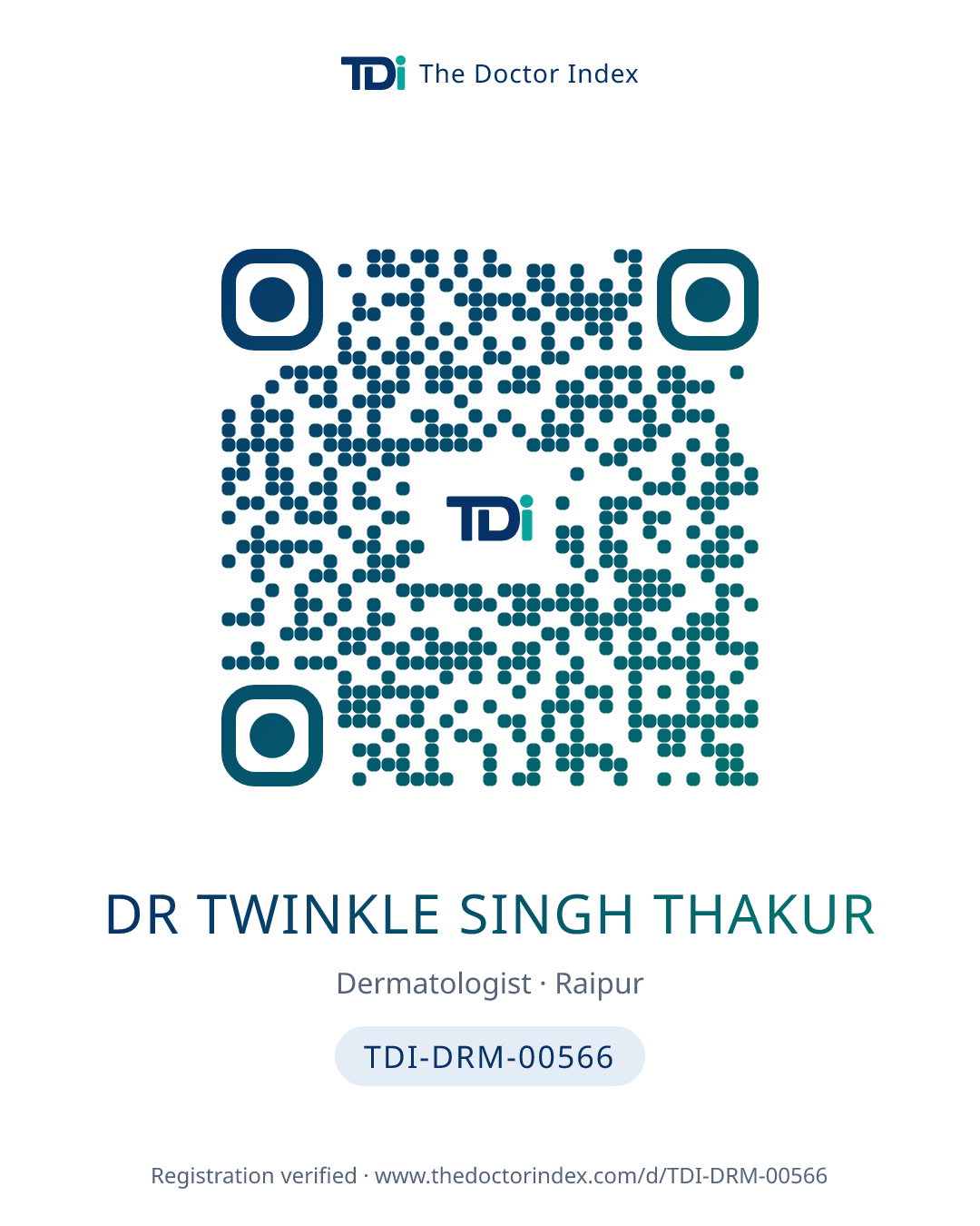 QR card for Dr Twinkle Singh Thakur, TDI-DRM-00566