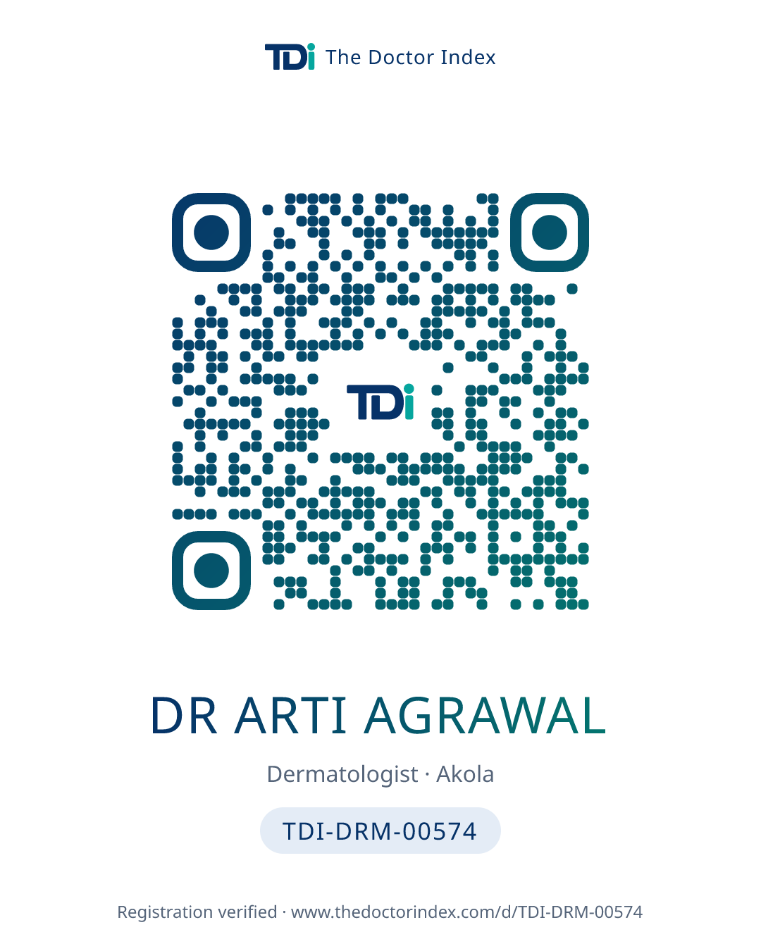 QR card for Dr Arti Agrawal, TDI-DRM-00574
