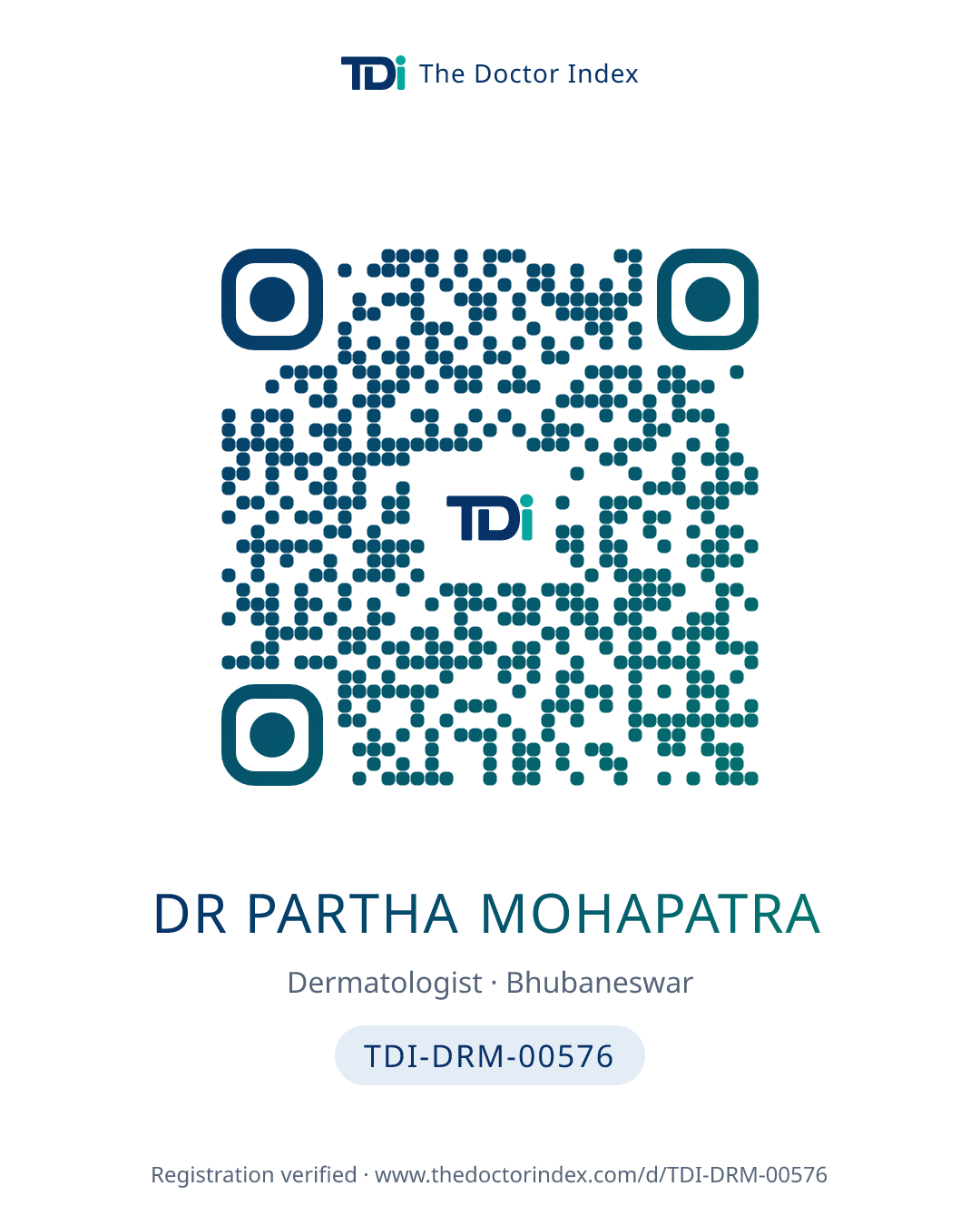 QR card for Dr Partha Mohapatra, TDI-DRM-00576