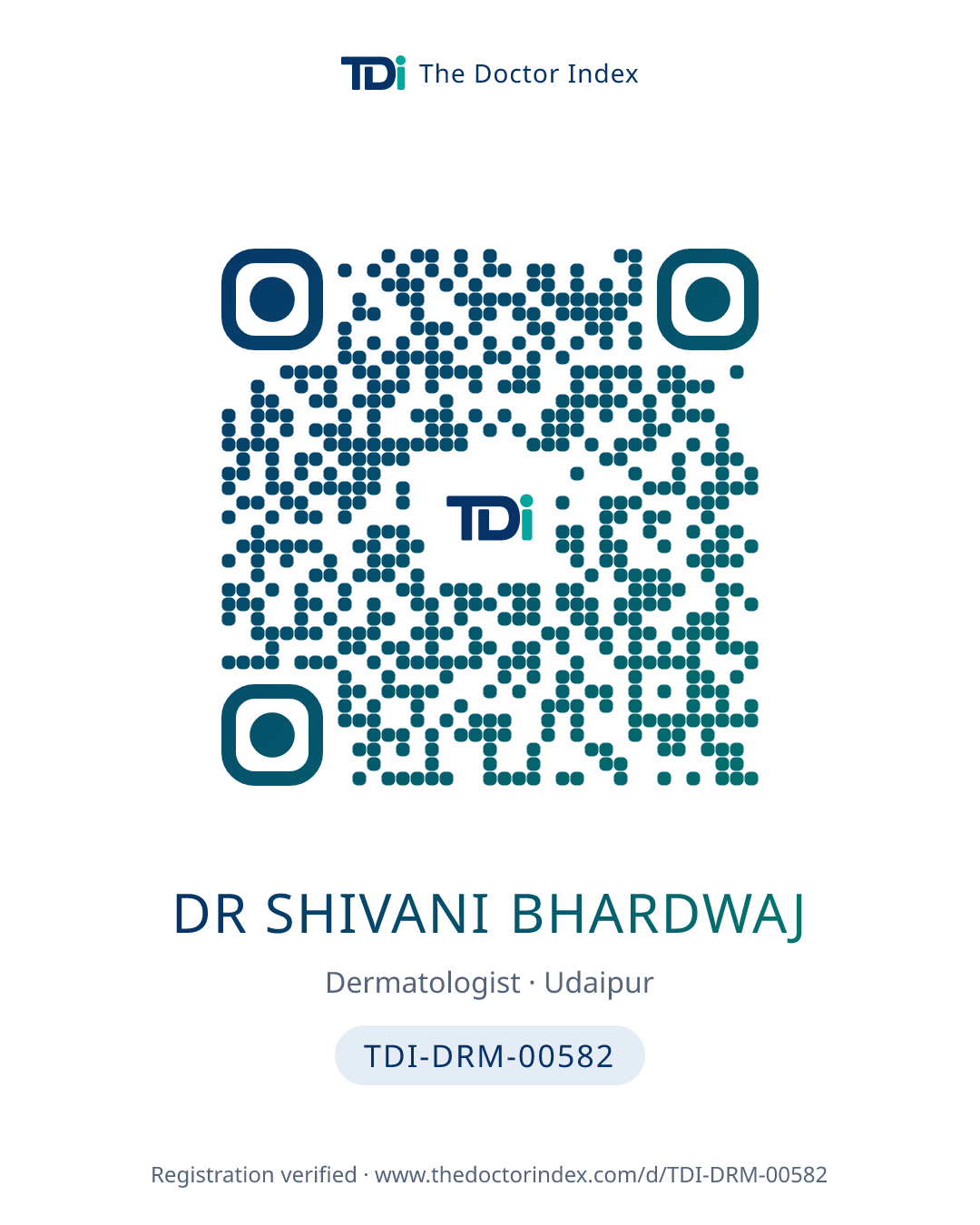 QR card for Dr Shivani Bhardwaj, TDI-DRM-00582
