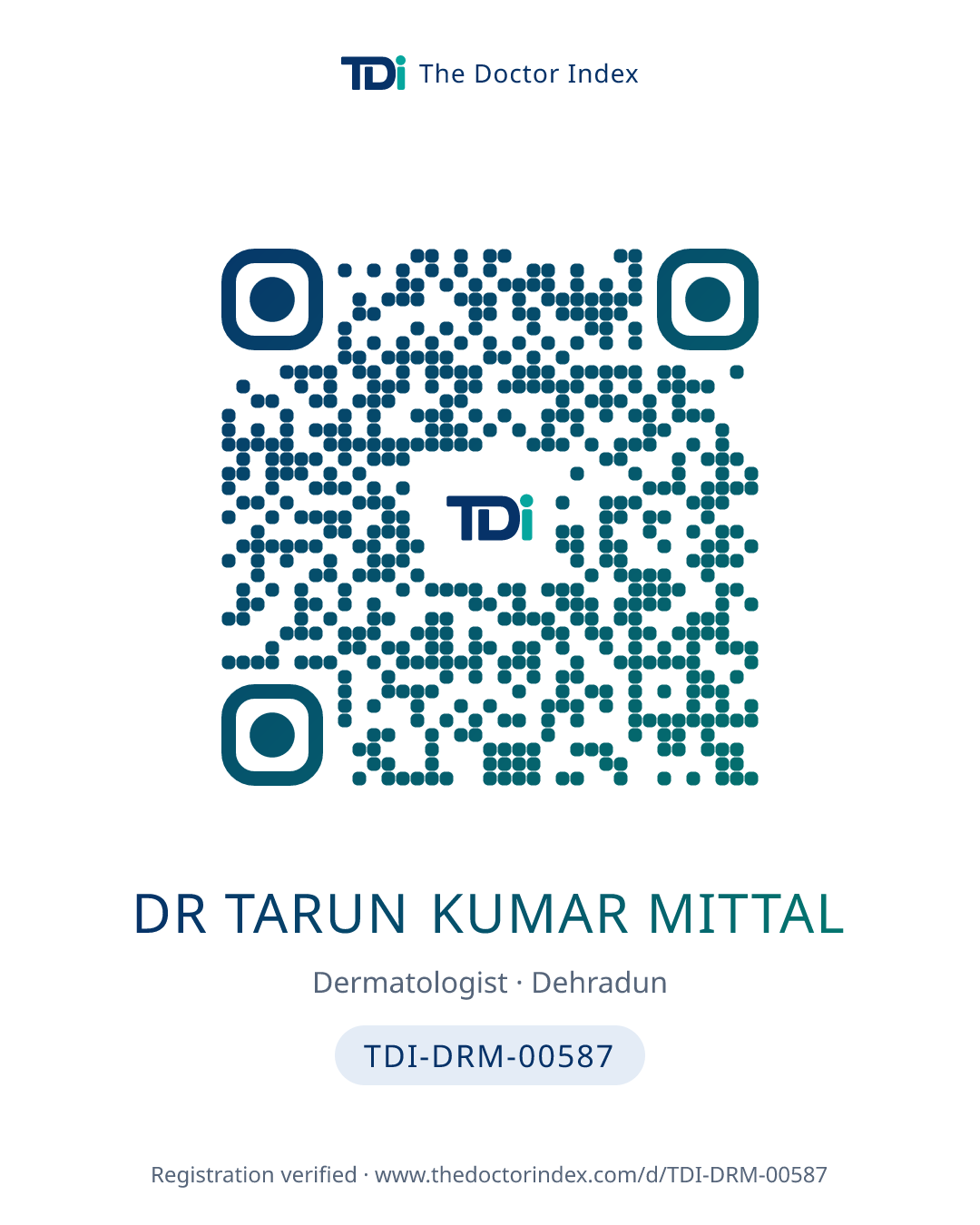 QR card for Dr Tarun Kumar Mittal, TDI-DRM-00587