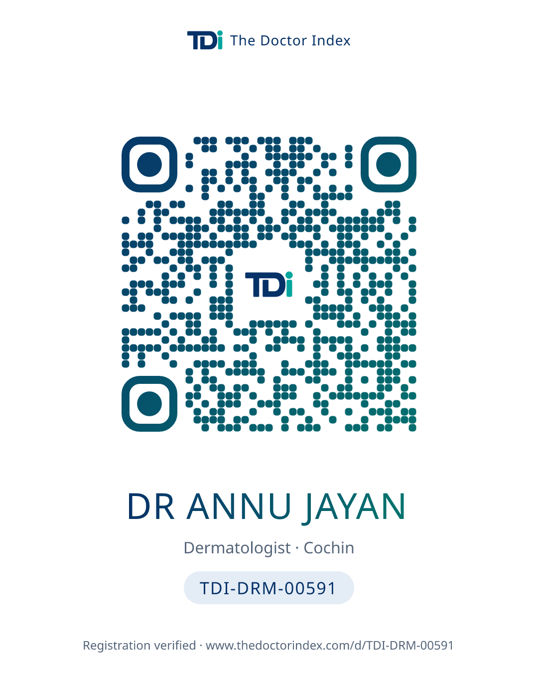 QR card for Dr Annu Jayan, TDI-DRM-00591