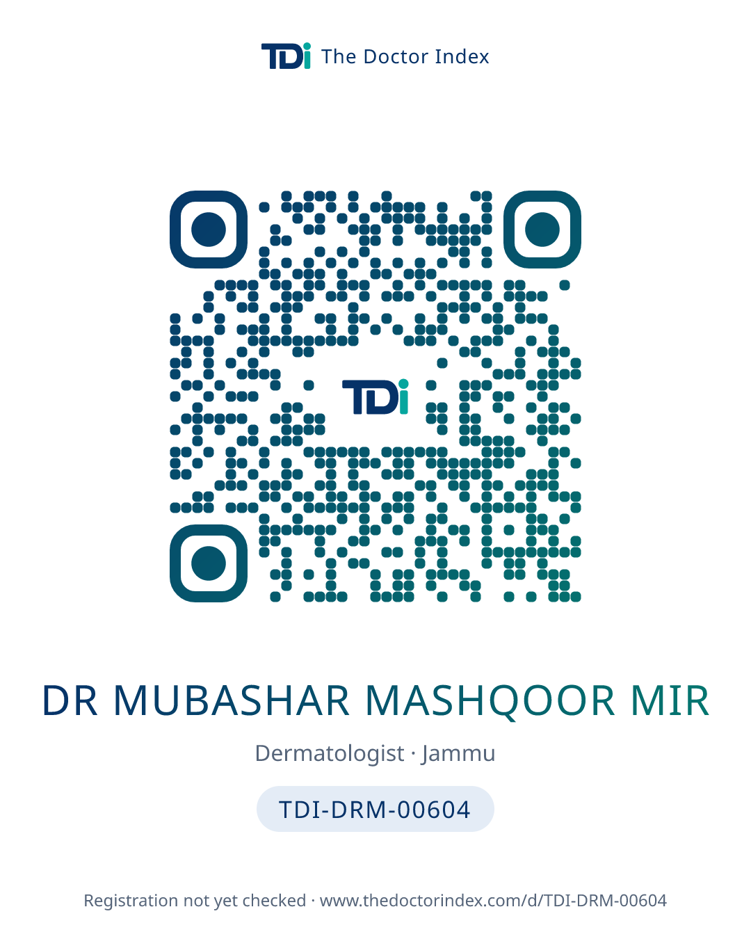 QR card for Dr Mubashar Mashqoor Mir, TDI-DRM-00604