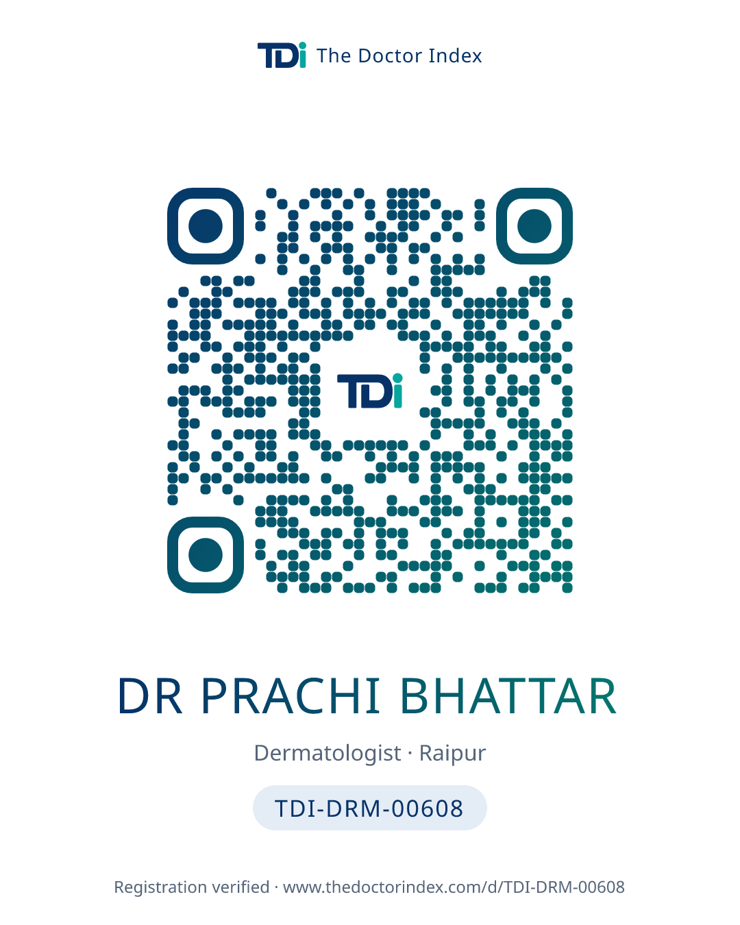 QR card for Dr Prachi Bhattar, TDI-DRM-00608