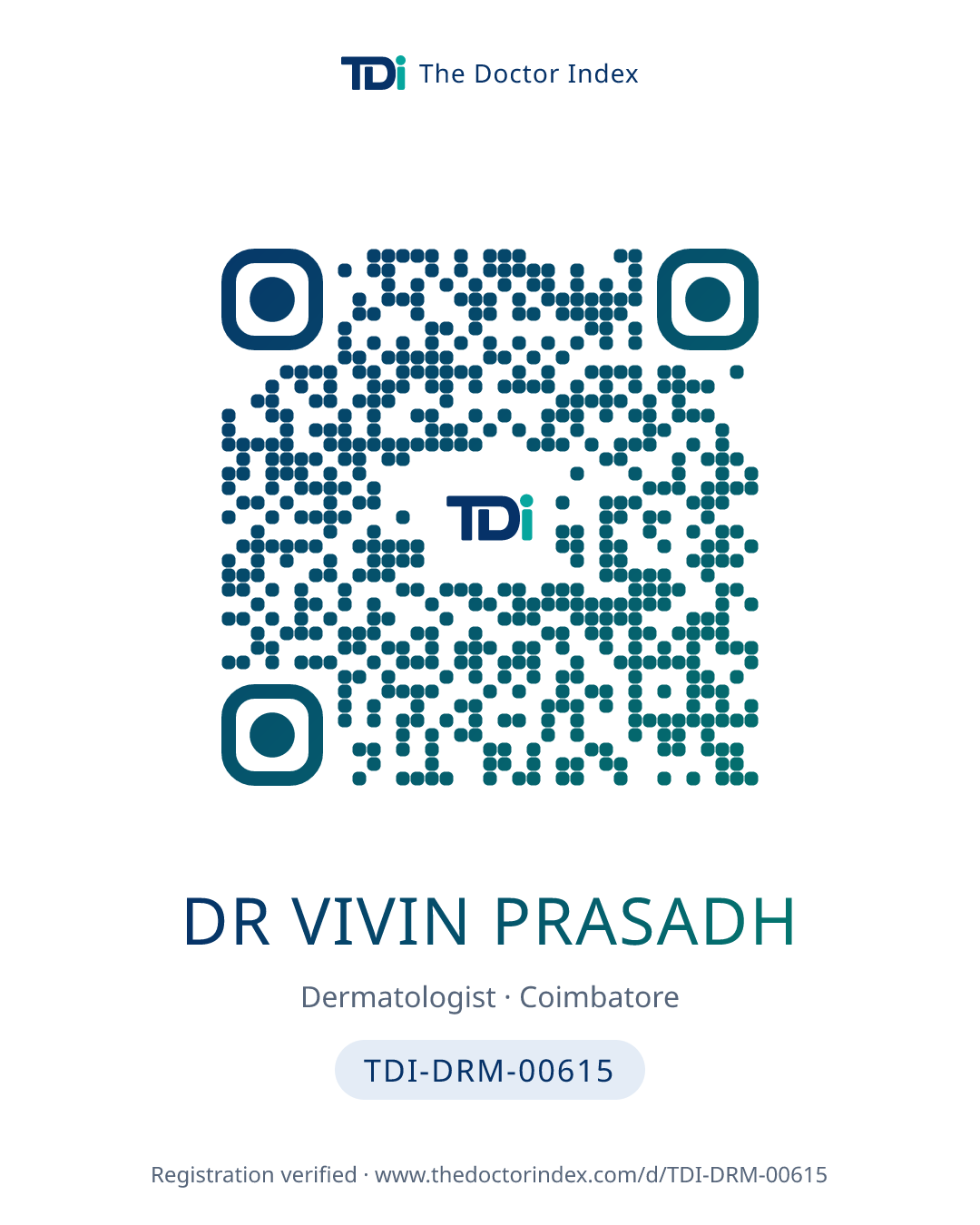 QR card for Dr Vivin Prasadh, TDI-DRM-00615