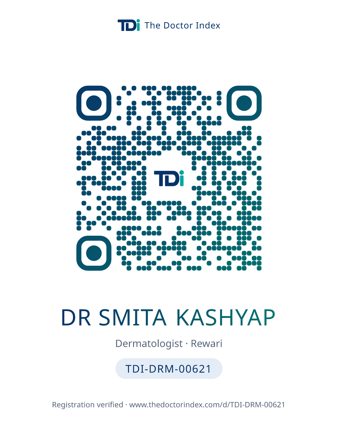 QR card for Dr Smita Kashyap, TDI-DRM-00621