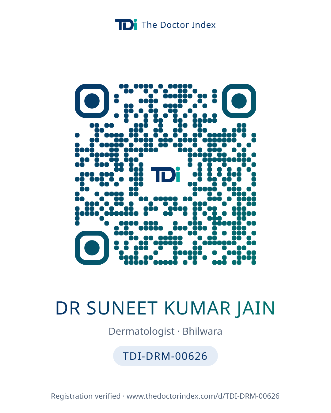 QR card for Dr Suneet Kumar Jain, TDI-DRM-00626